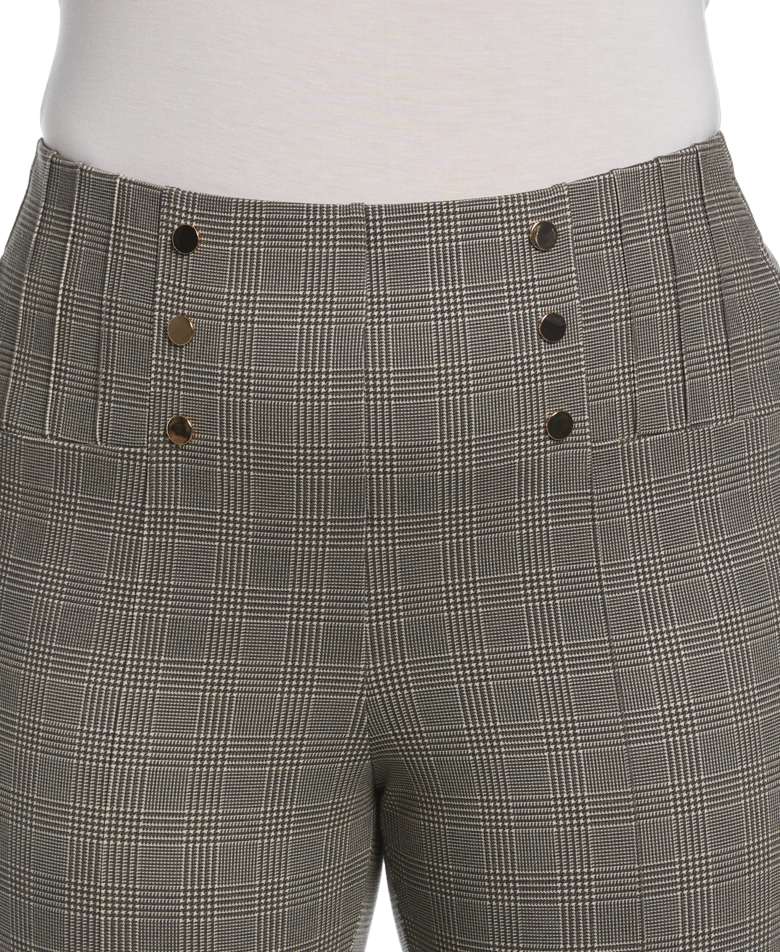 Button Detail Plaid Bootcut Pant - Image 3