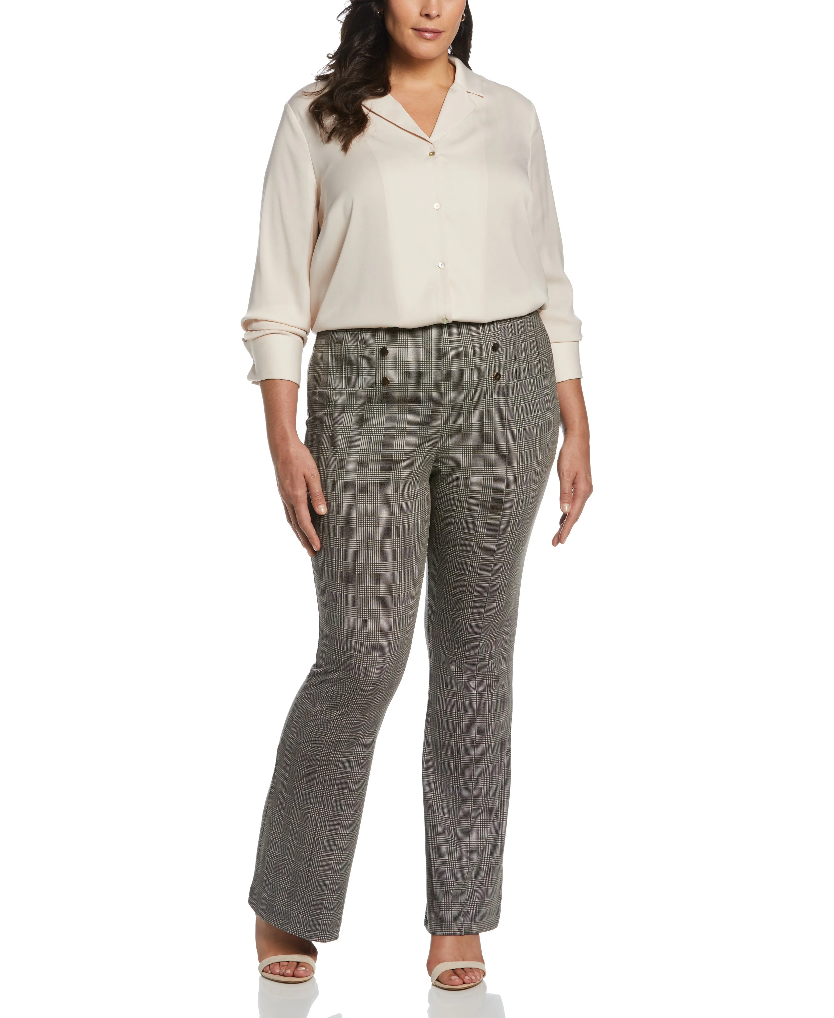 Button Detail Plaid Bootcut Pant - Image 4