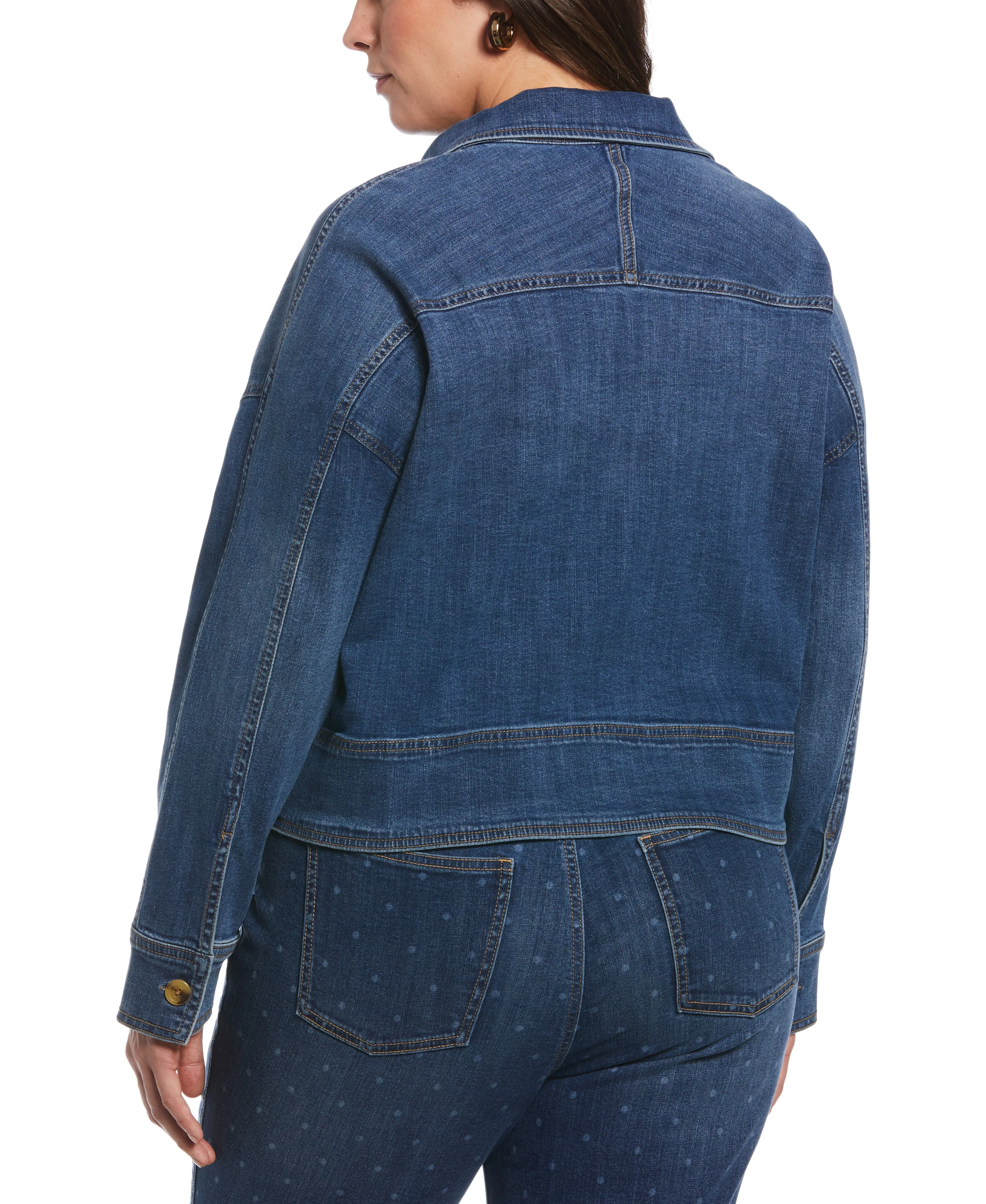 Plus Size Cropped Oversized Denim Jacket - Image 2