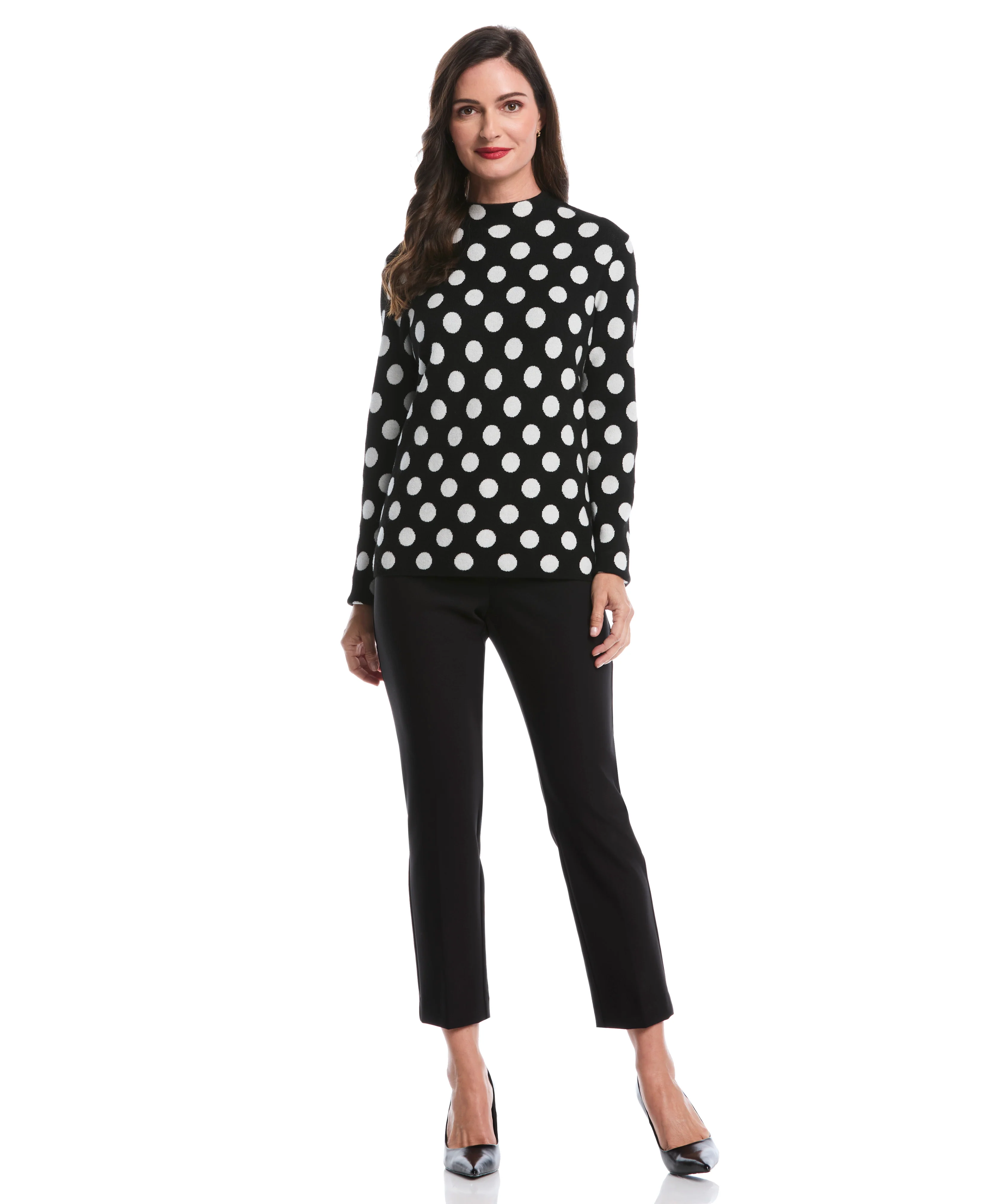 Dot Print Mock Neck Sweater - Image 4