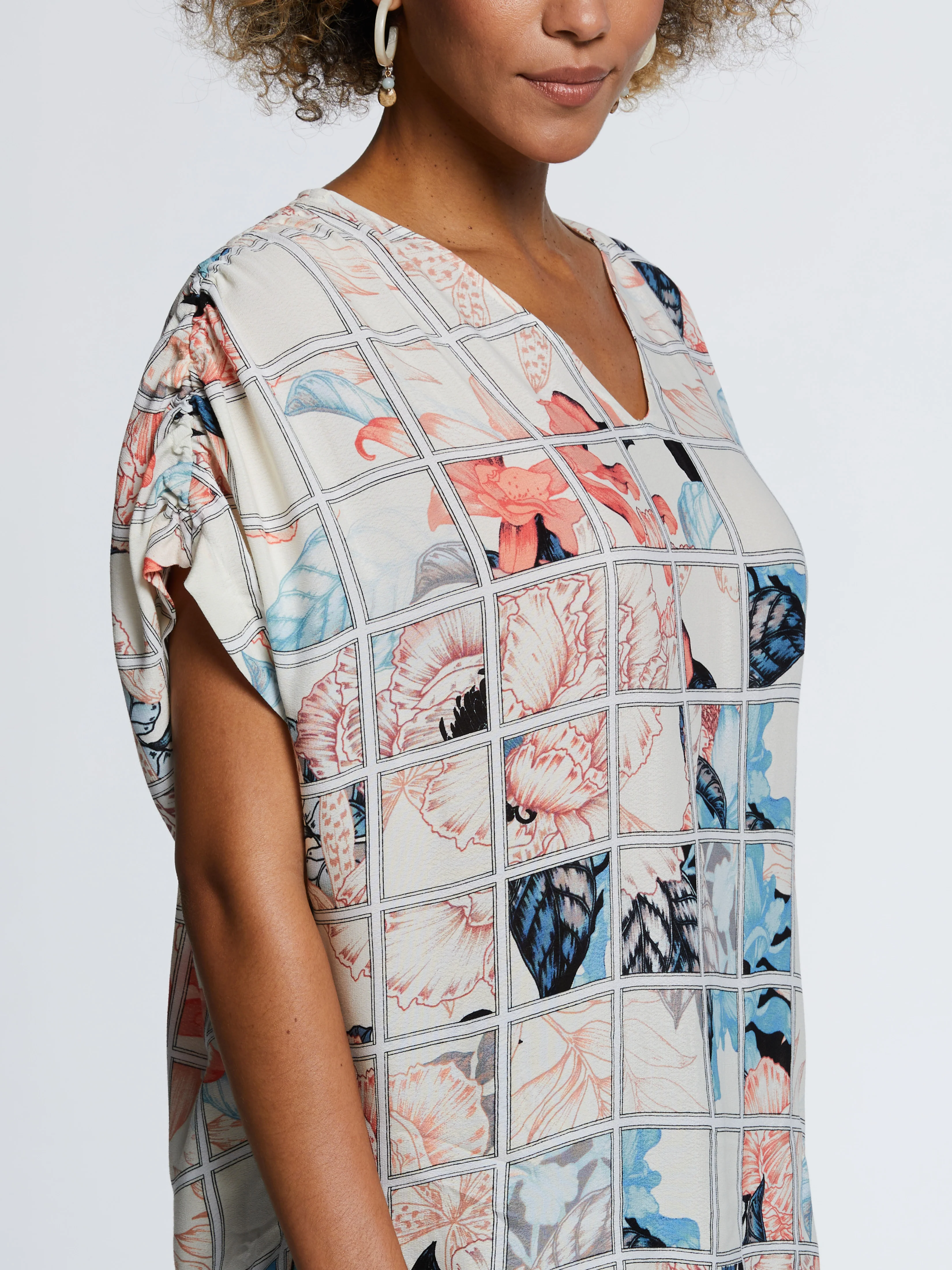 Eco Fabric Ruched Tie Sleeve V-Neck Top - Image 3