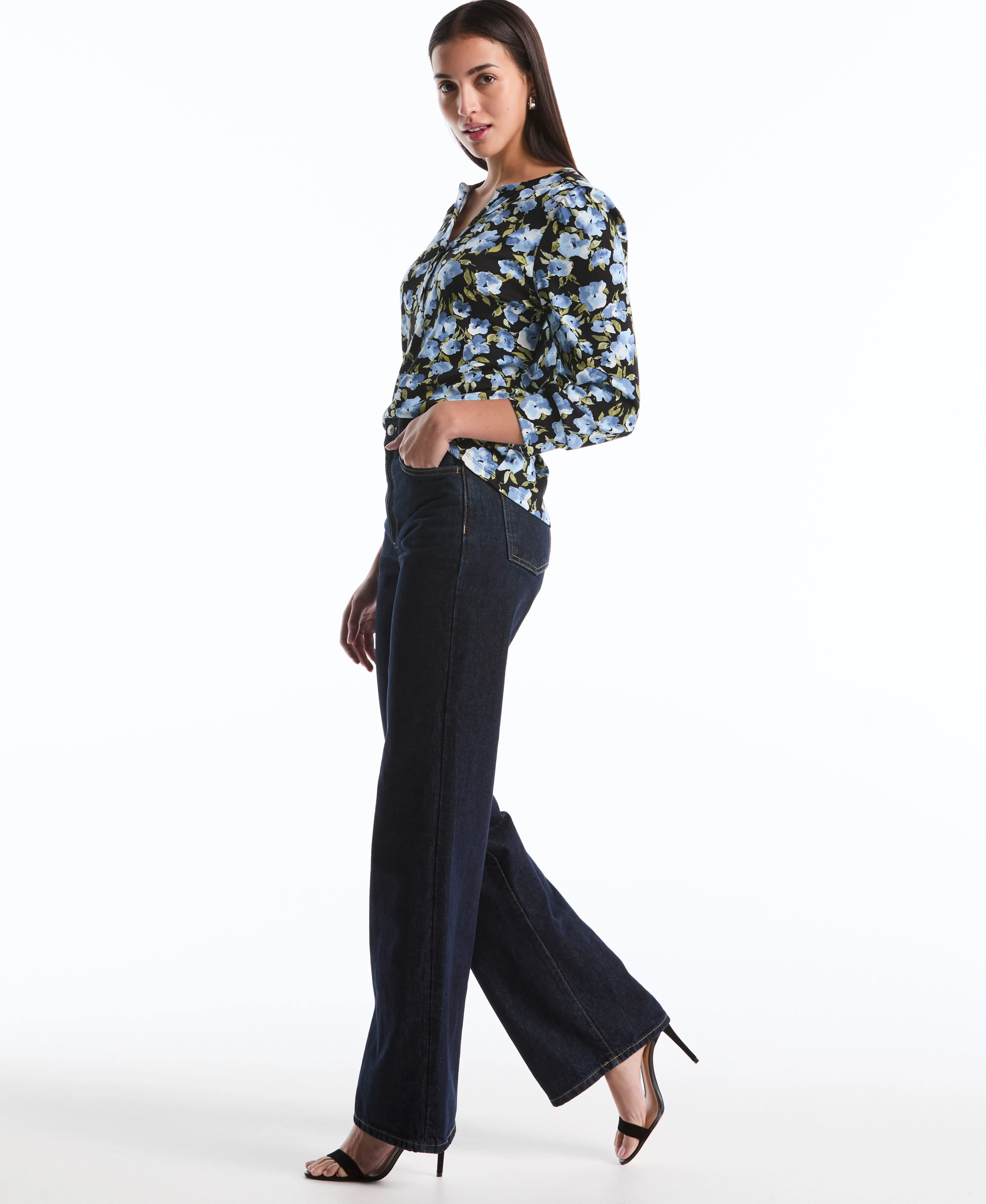 Petite Floral Print Shirred Top - Image 3