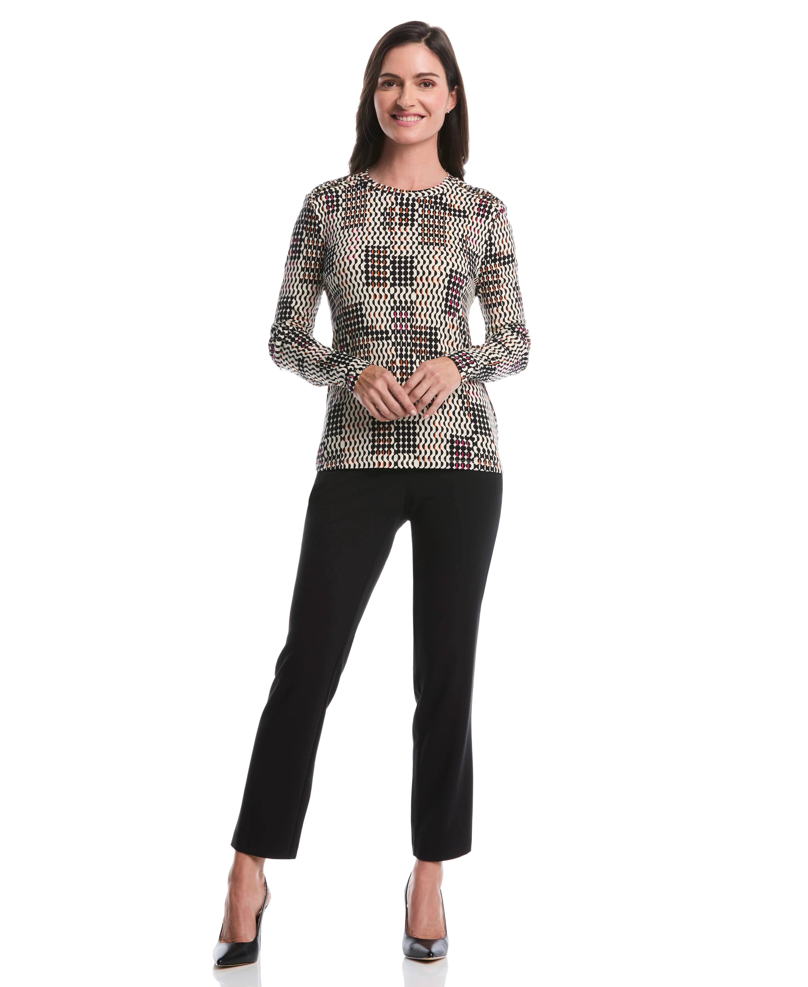 Geo Print Laced Crew Neck Top - Image 4