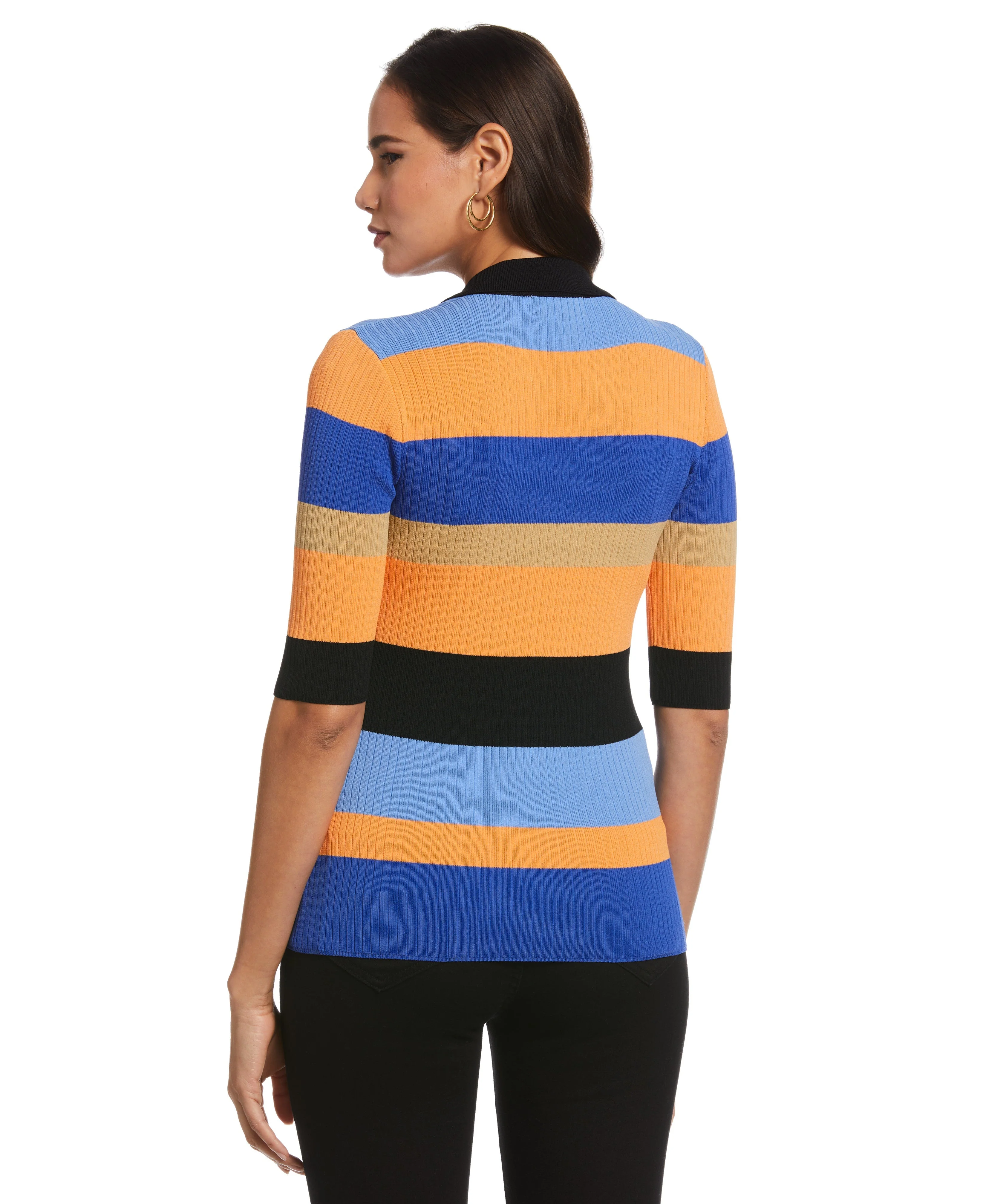 Plus Size Lace-Up Polo Sweater - Image 2