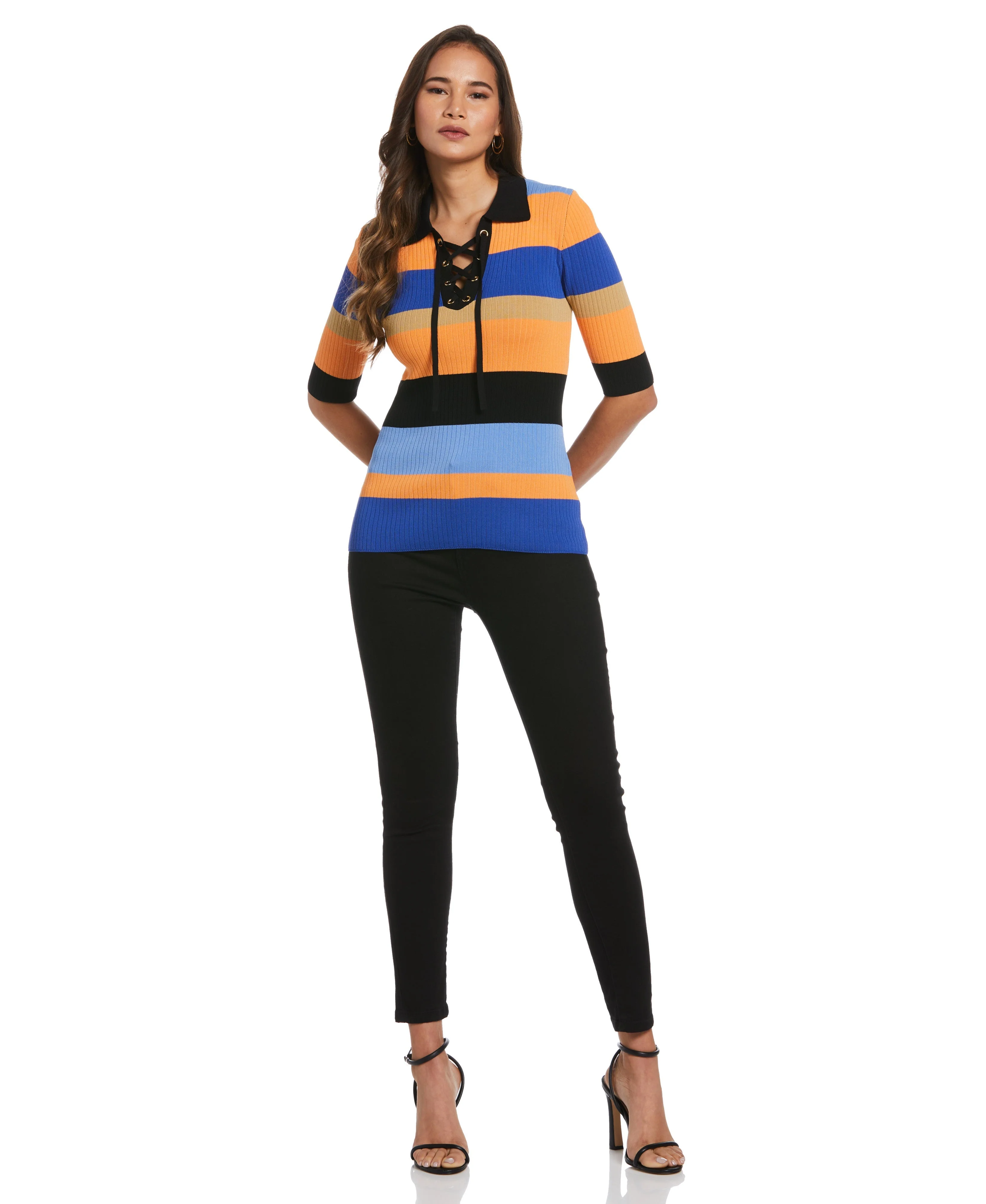 Plus Size Lace-Up Polo Sweater - Image 3