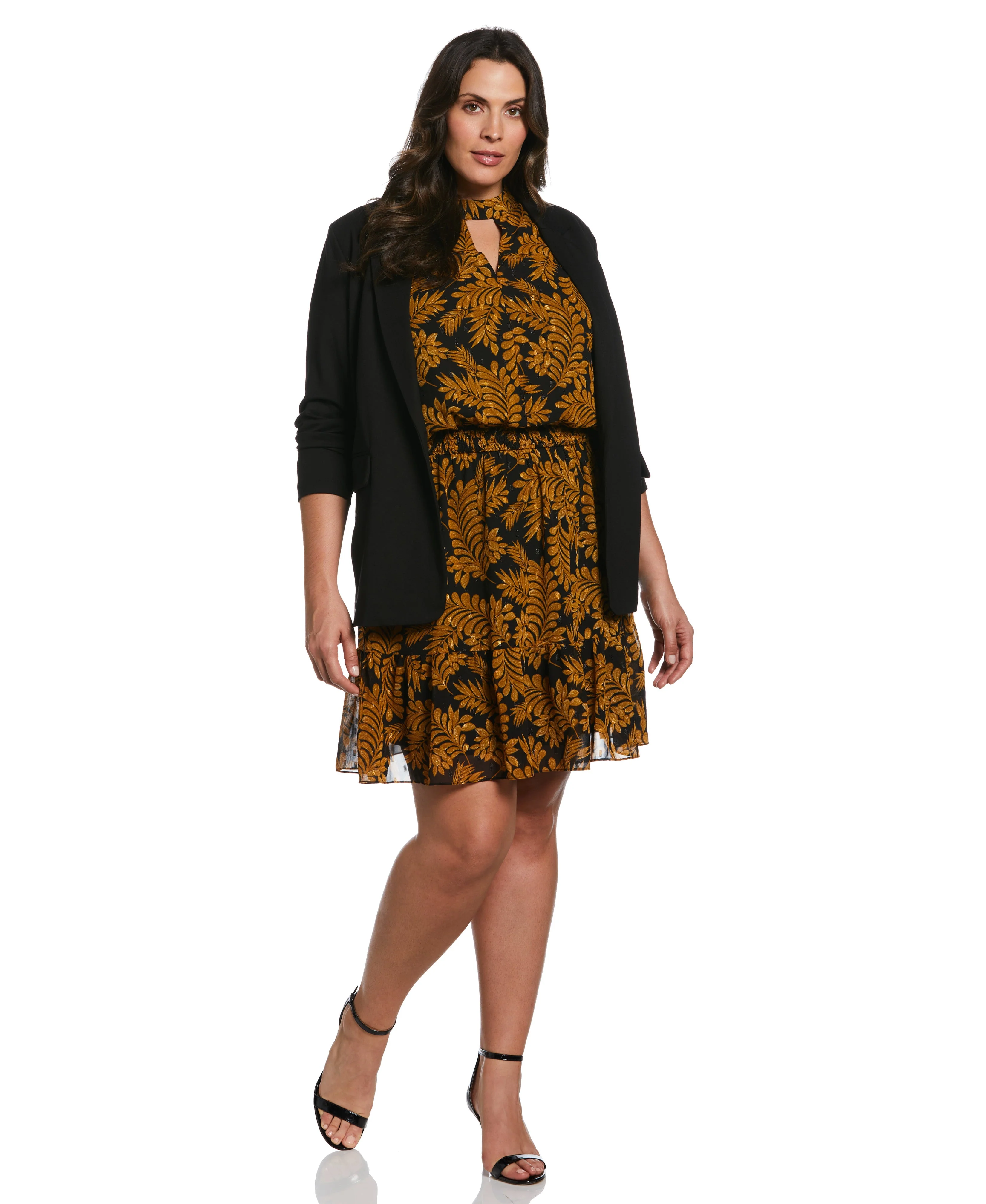 Plus Size Metallic Leaves Print Dress - Image 3