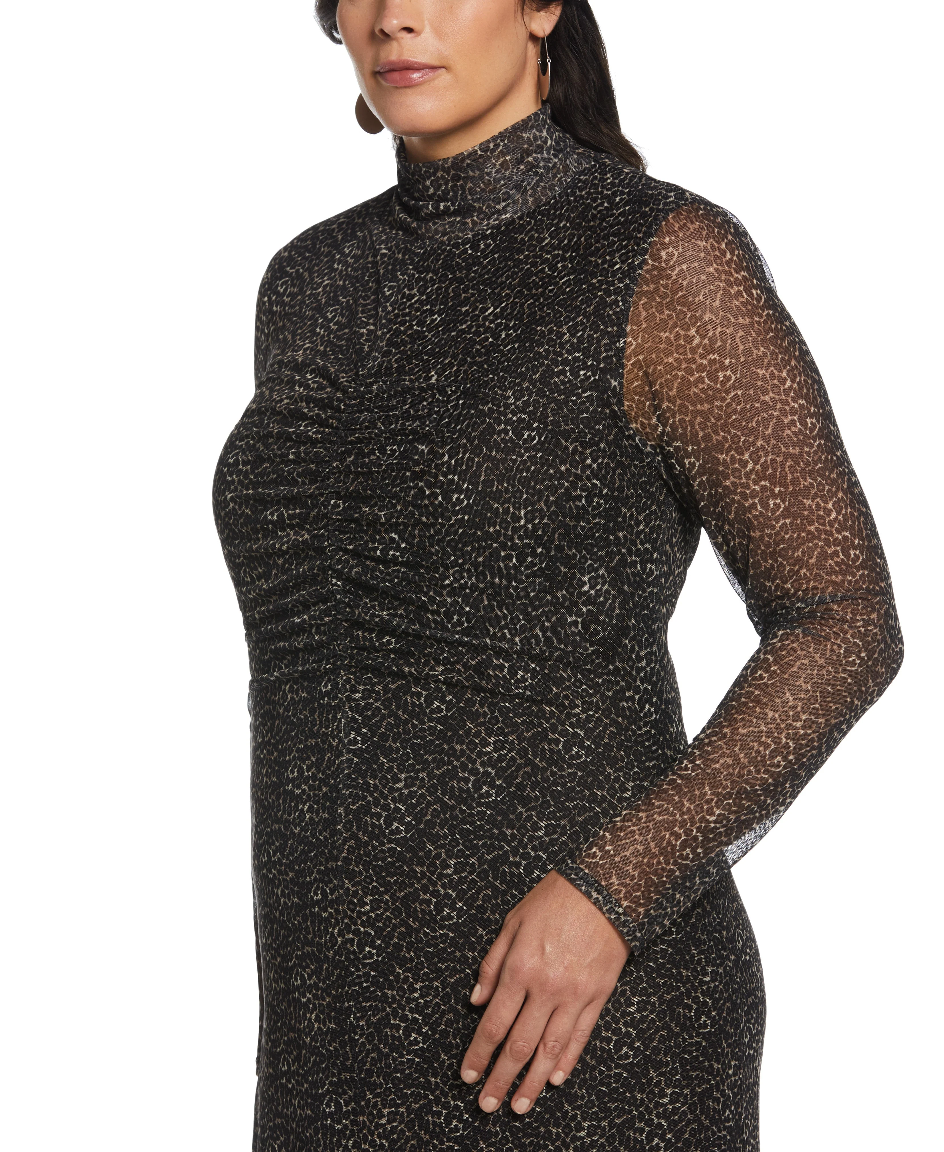 Mock Neck Mesh Midi Dress - Image 3