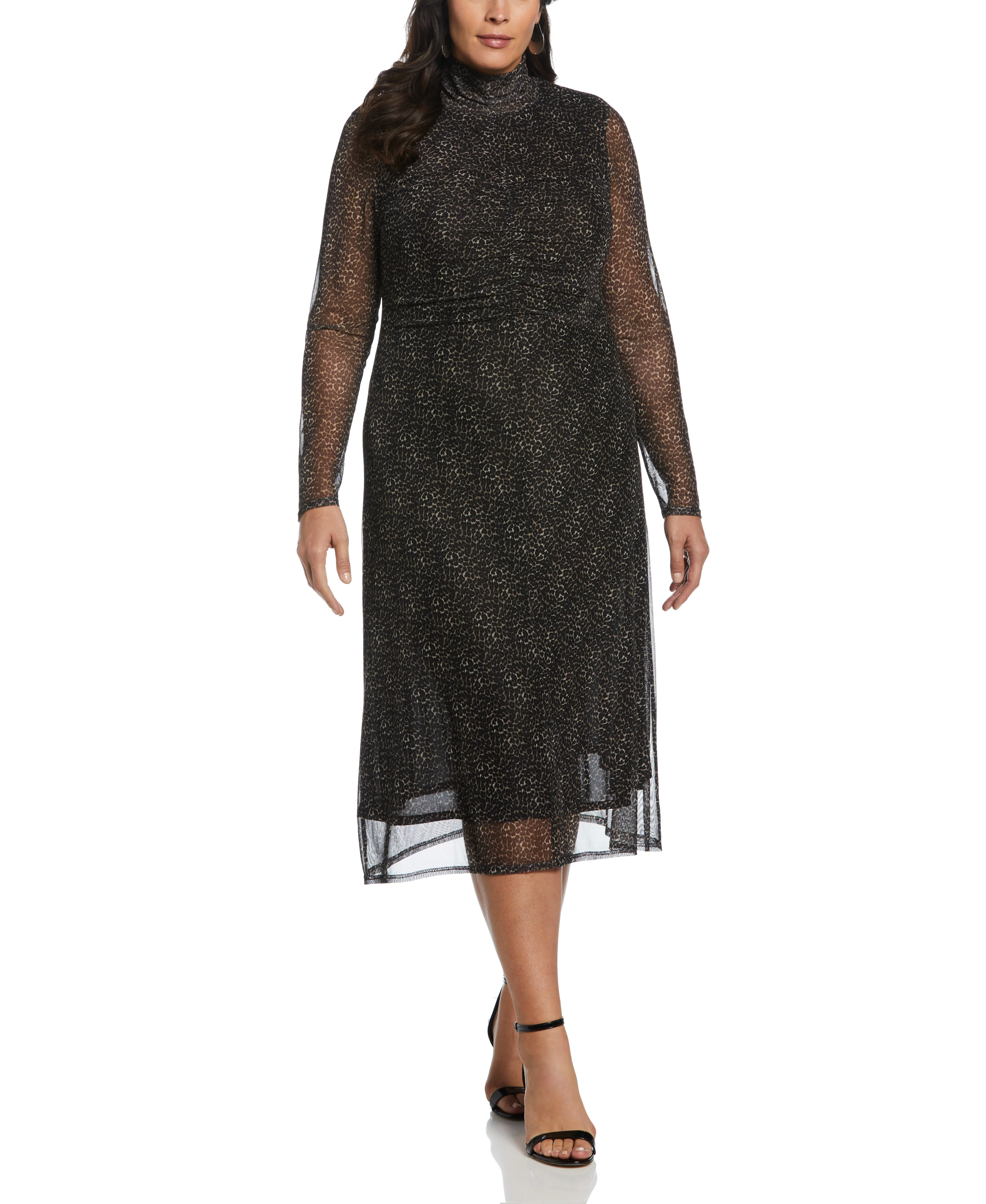 Mock Neck Mesh Midi Dress - Image 4