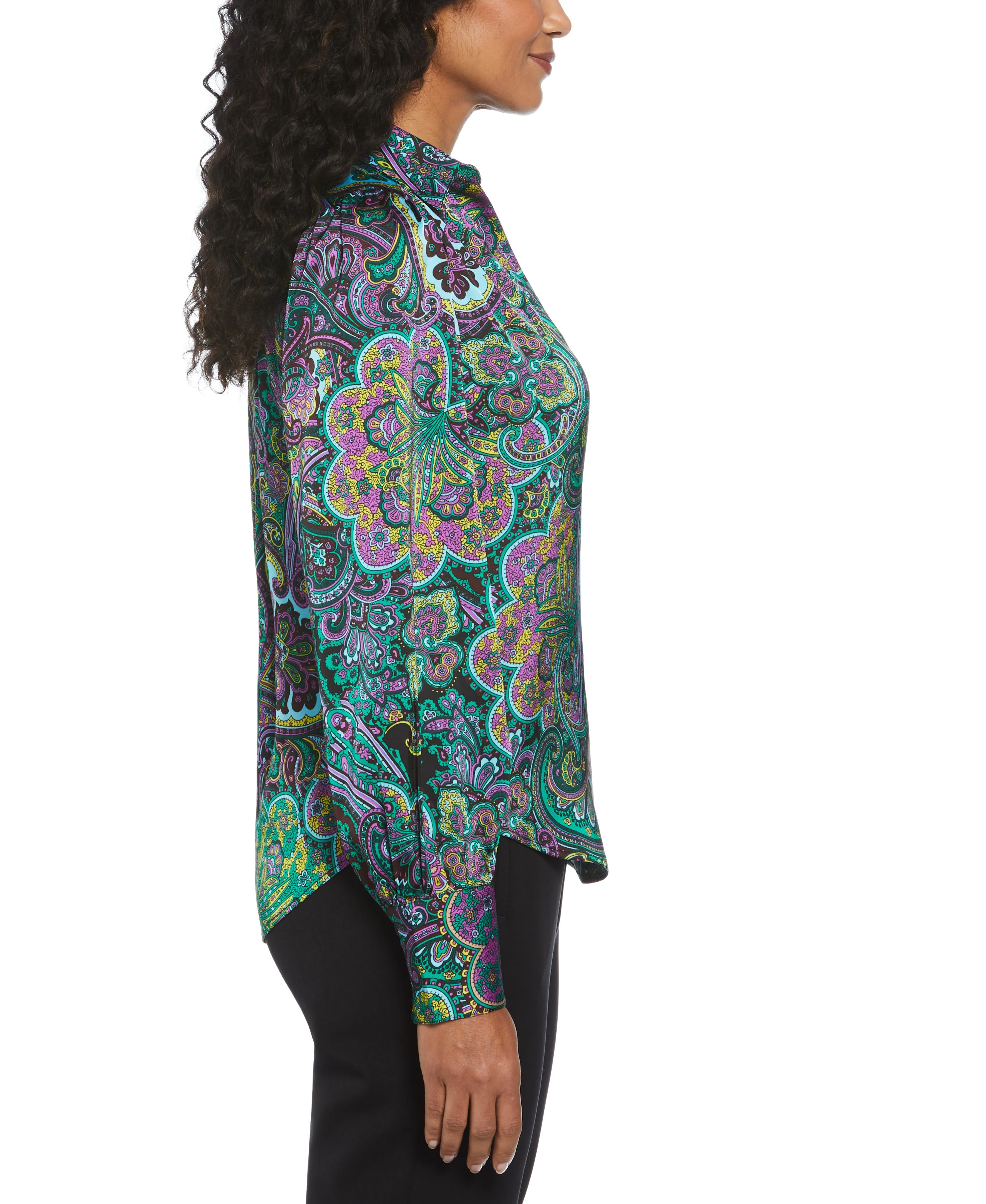 Paisley Print Shine Satin Blouse - Image 4