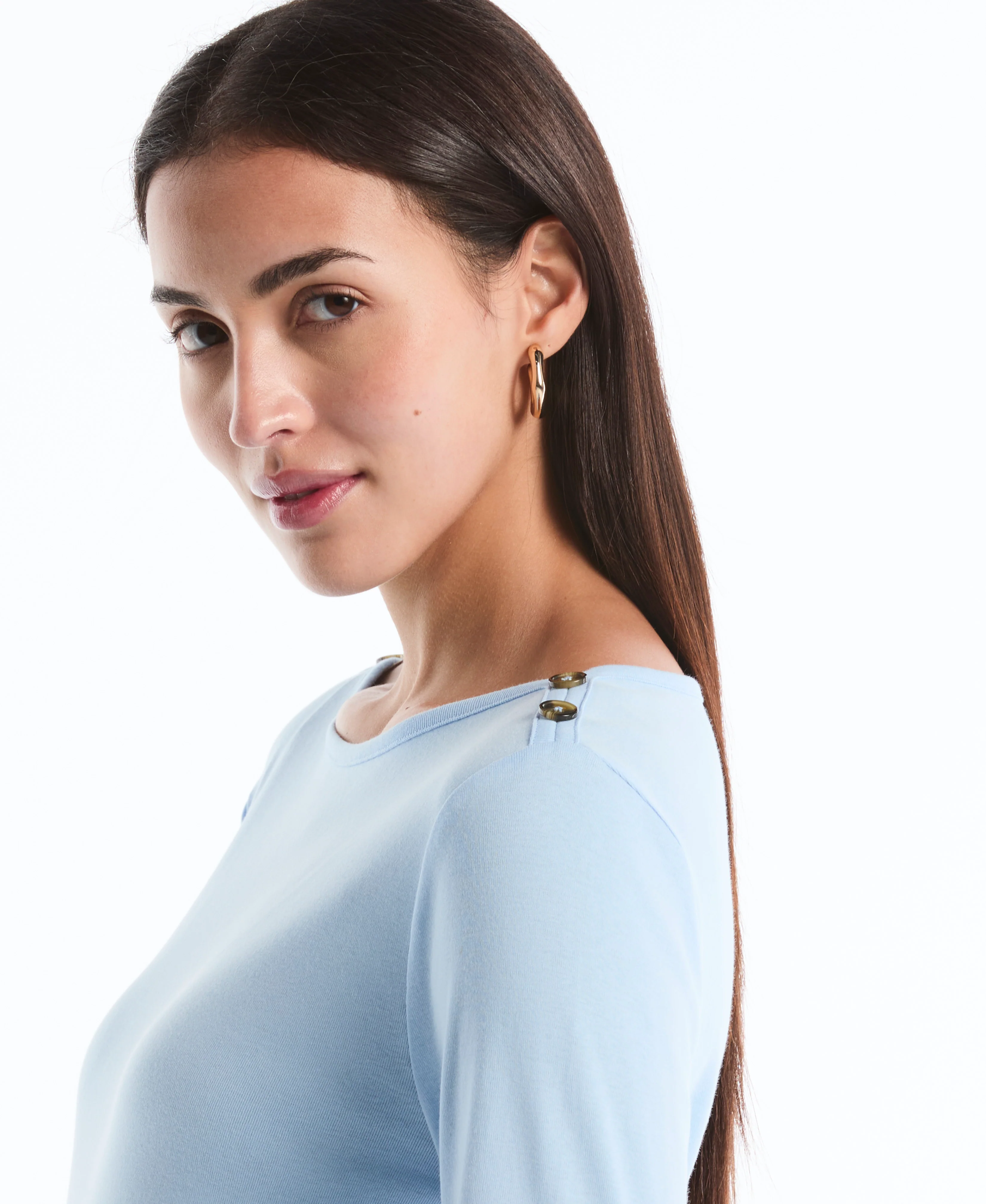 Petite Button Detail 3/4 Sleeve Top - Image 3