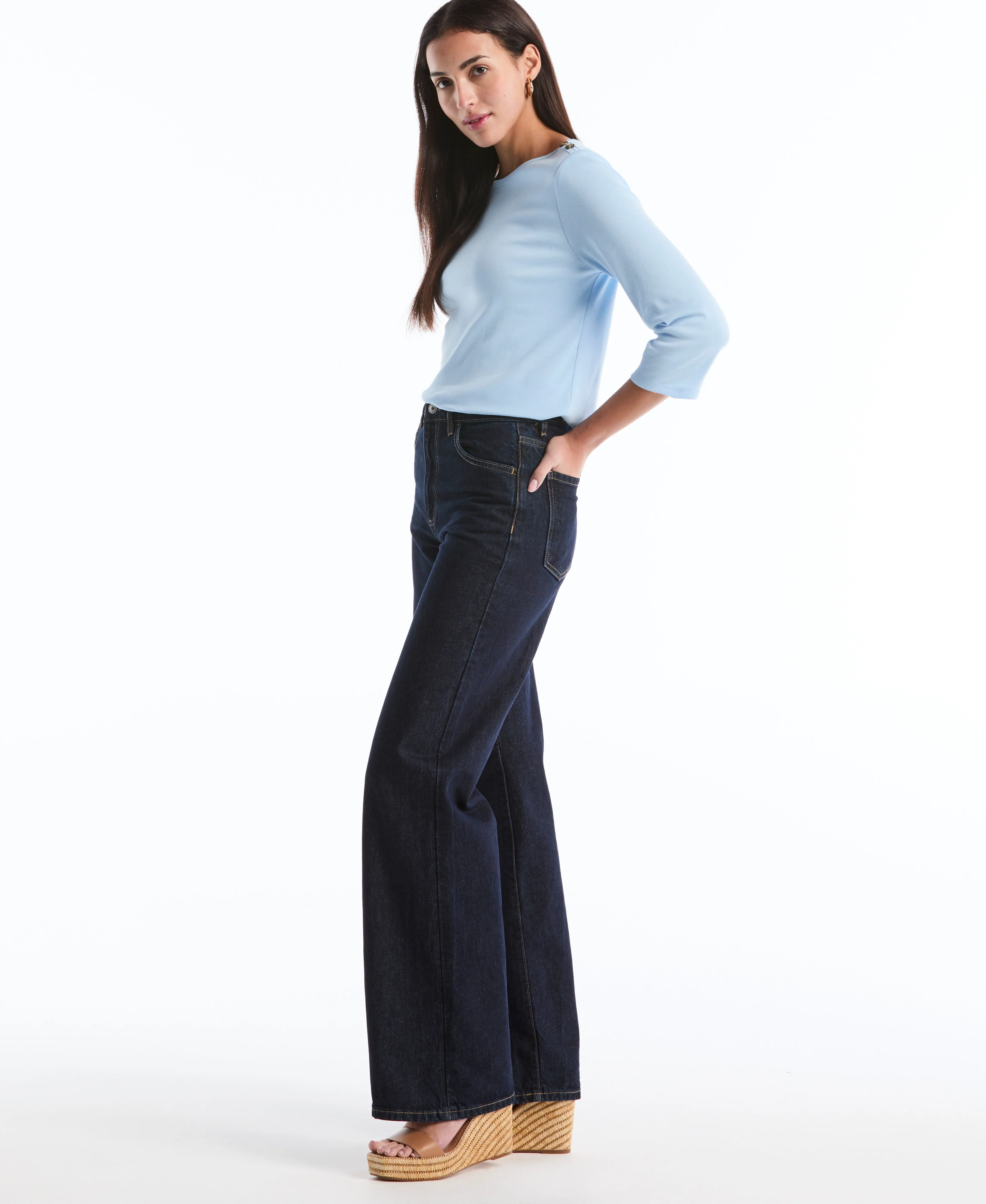 Petite Button Detail 3/4 Sleeve Top - Image 4