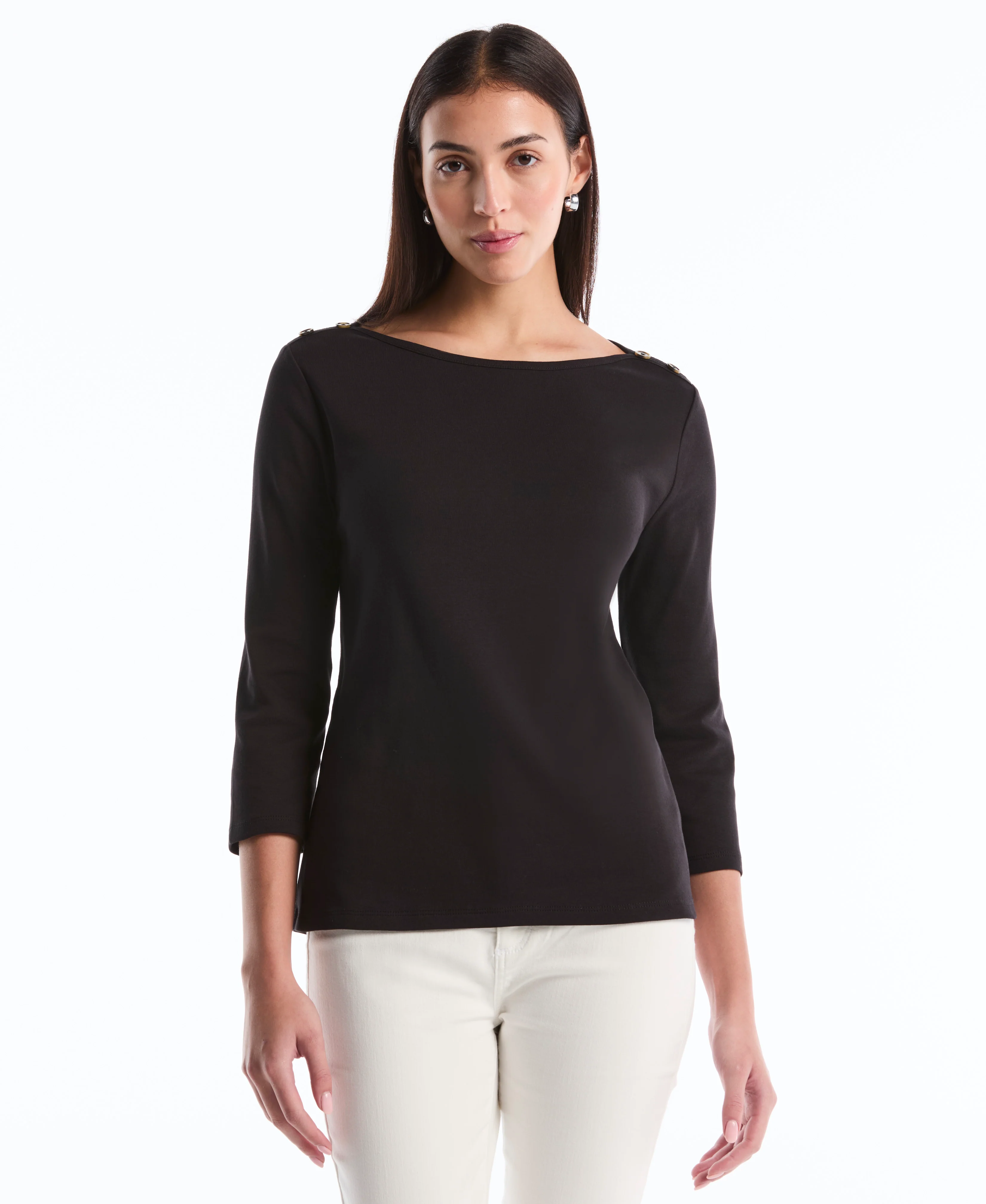Petite Button Detail 3/4 Sleeve Top - Image 6
