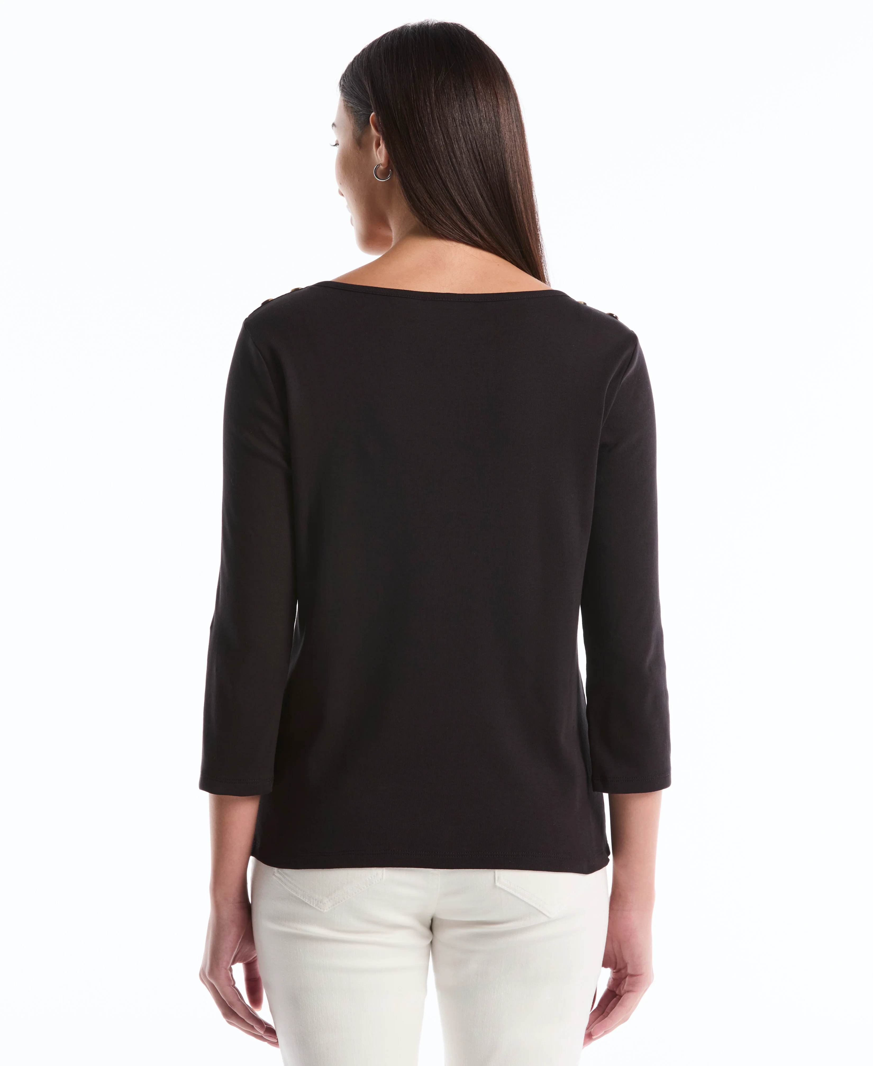 Petite Button Detail 3/4 Sleeve Top - Image 7