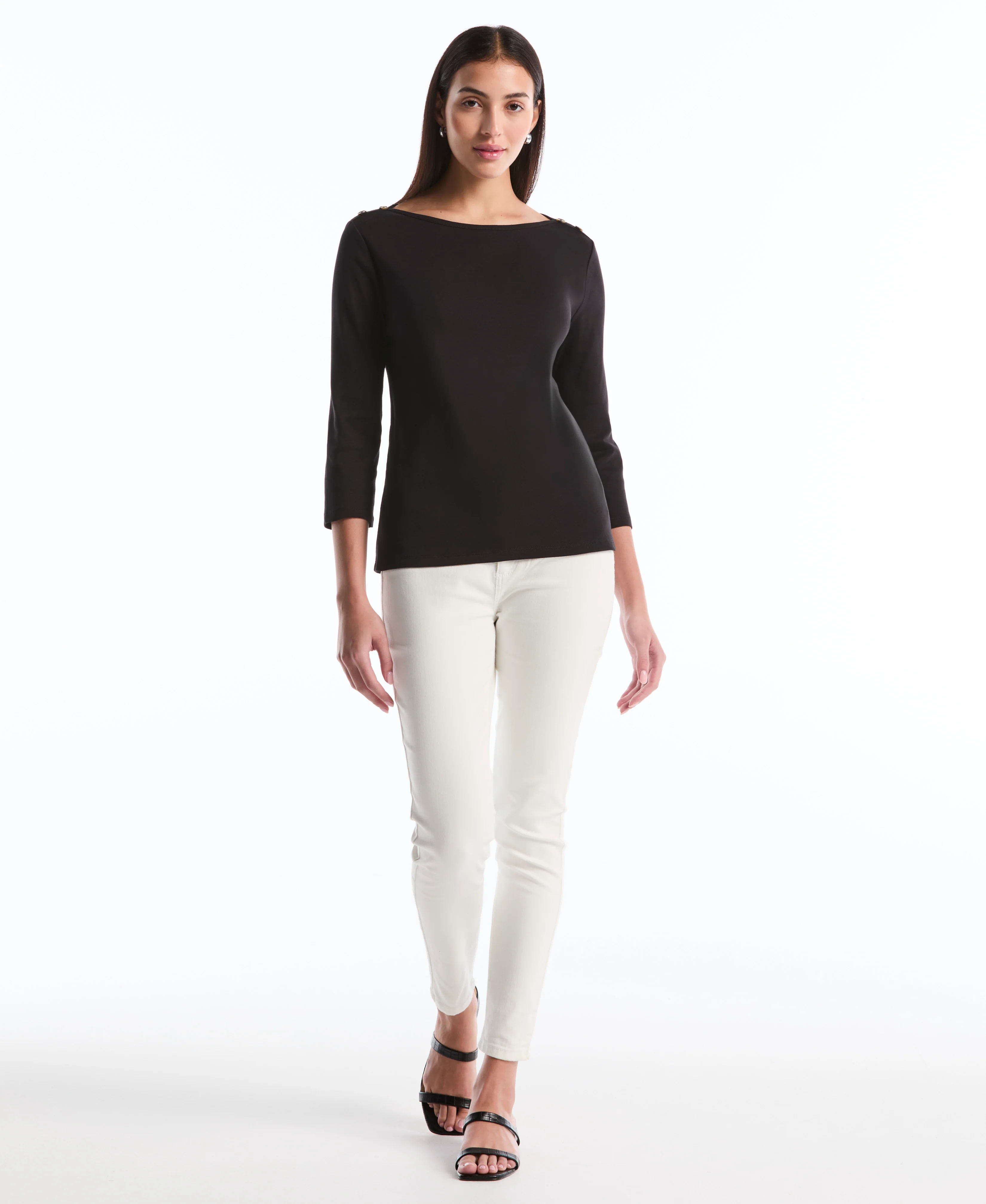 Petite Button Detail 3/4 Sleeve Top - Image 9