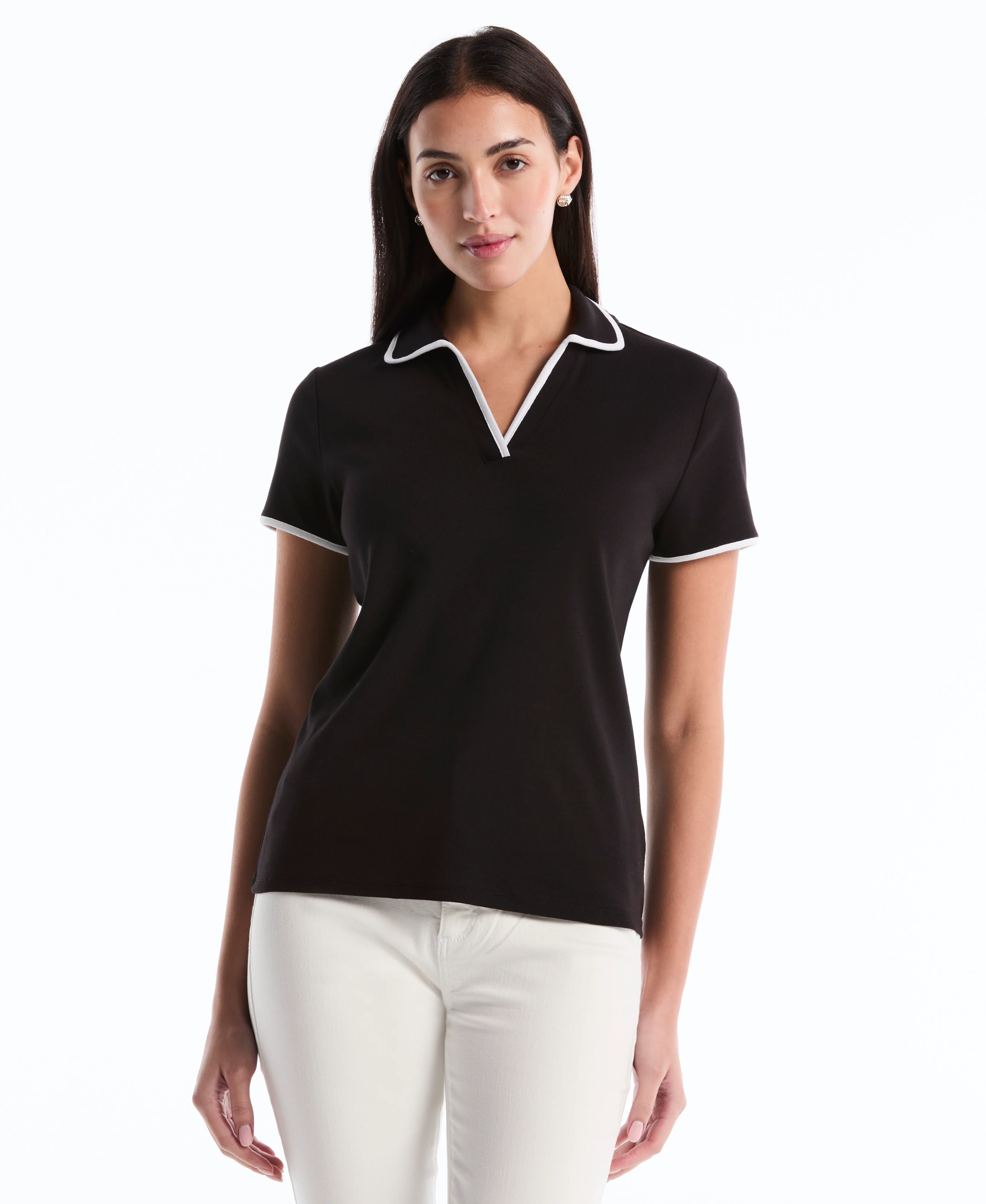 Petite Contrast Trim Johnny Collar Polo - Image 10