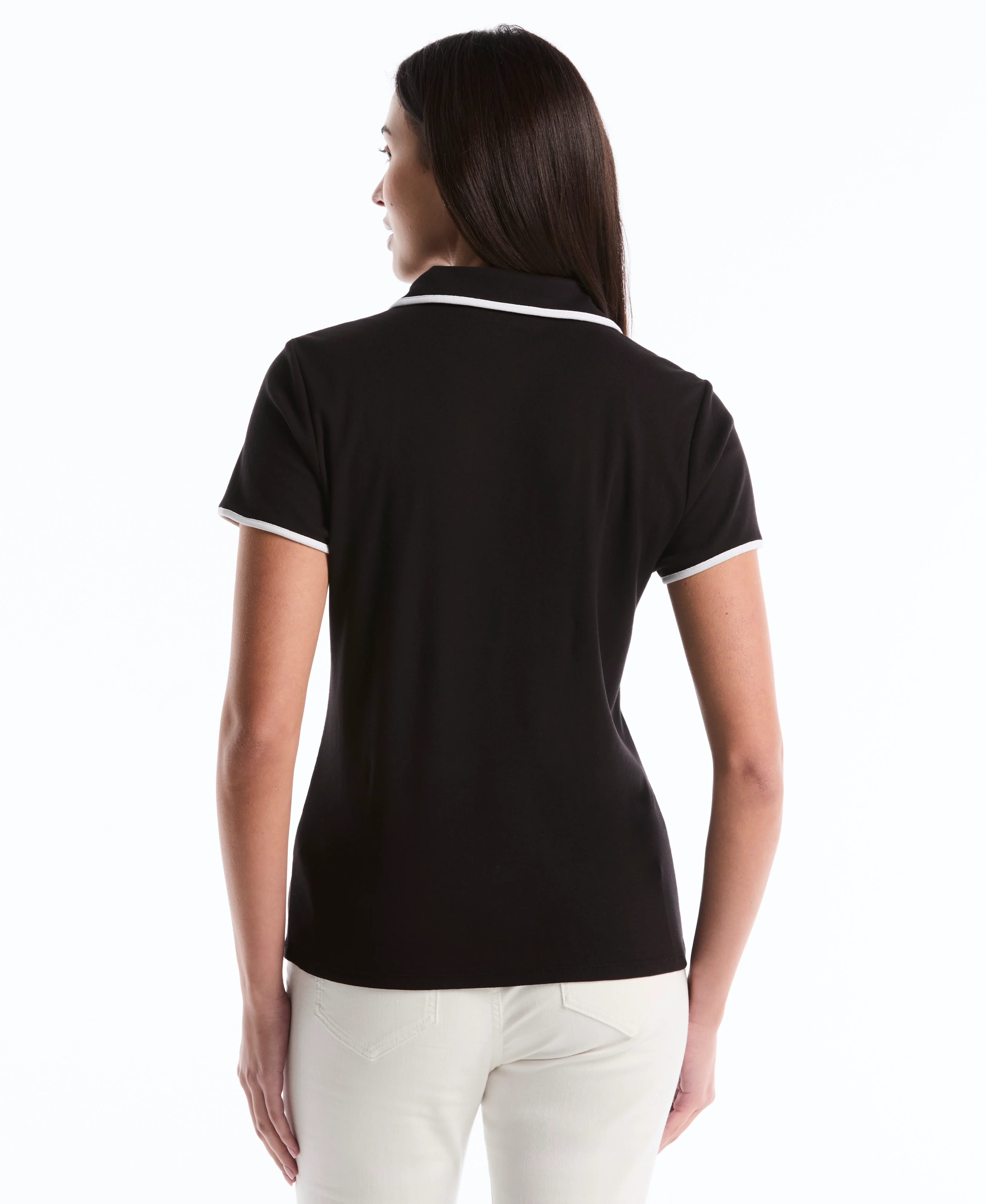 Petite Contrast Trim Johnny Collar Polo - Image 11