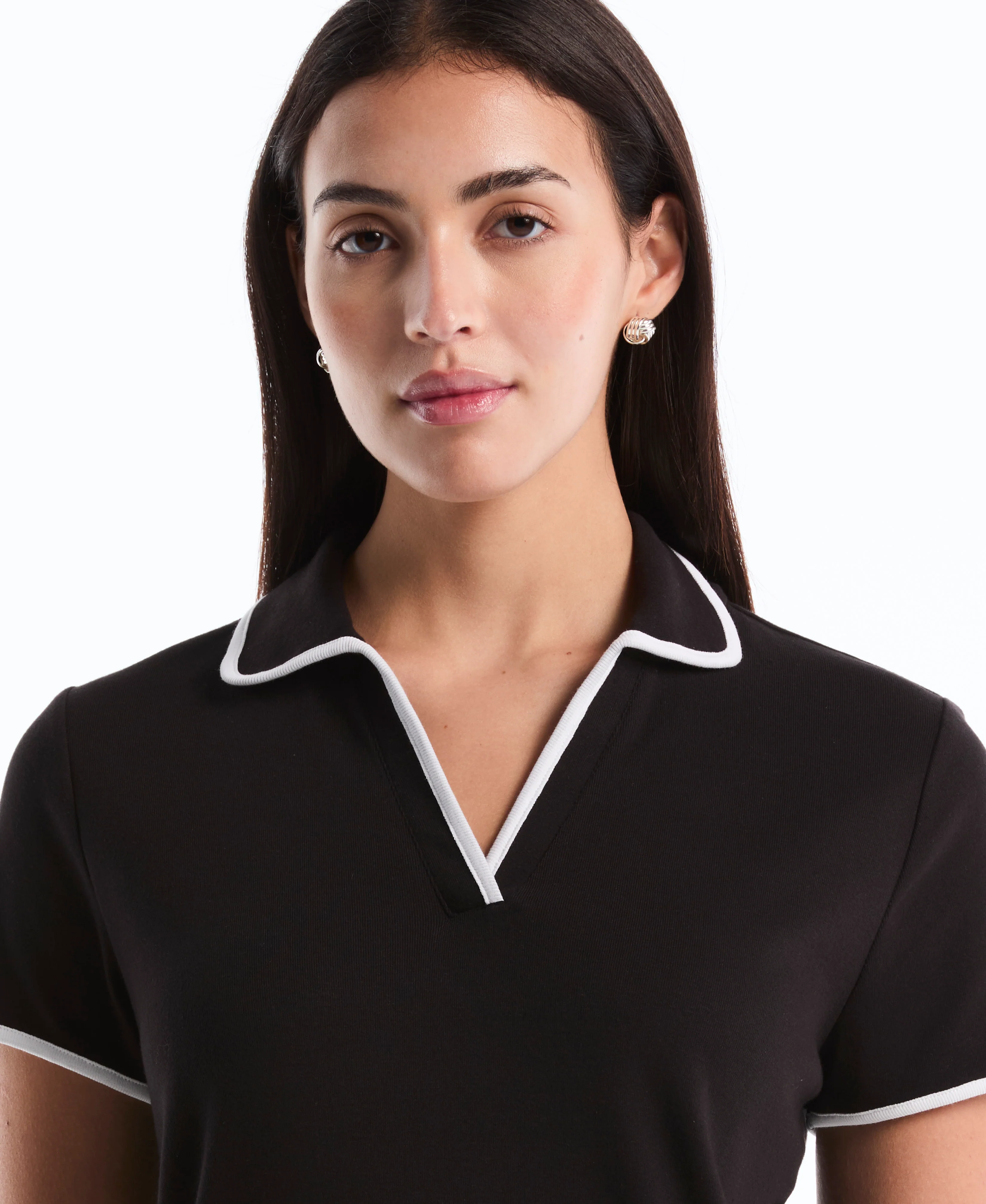 Petite Contrast Trim Johnny Collar Polo - Image 12