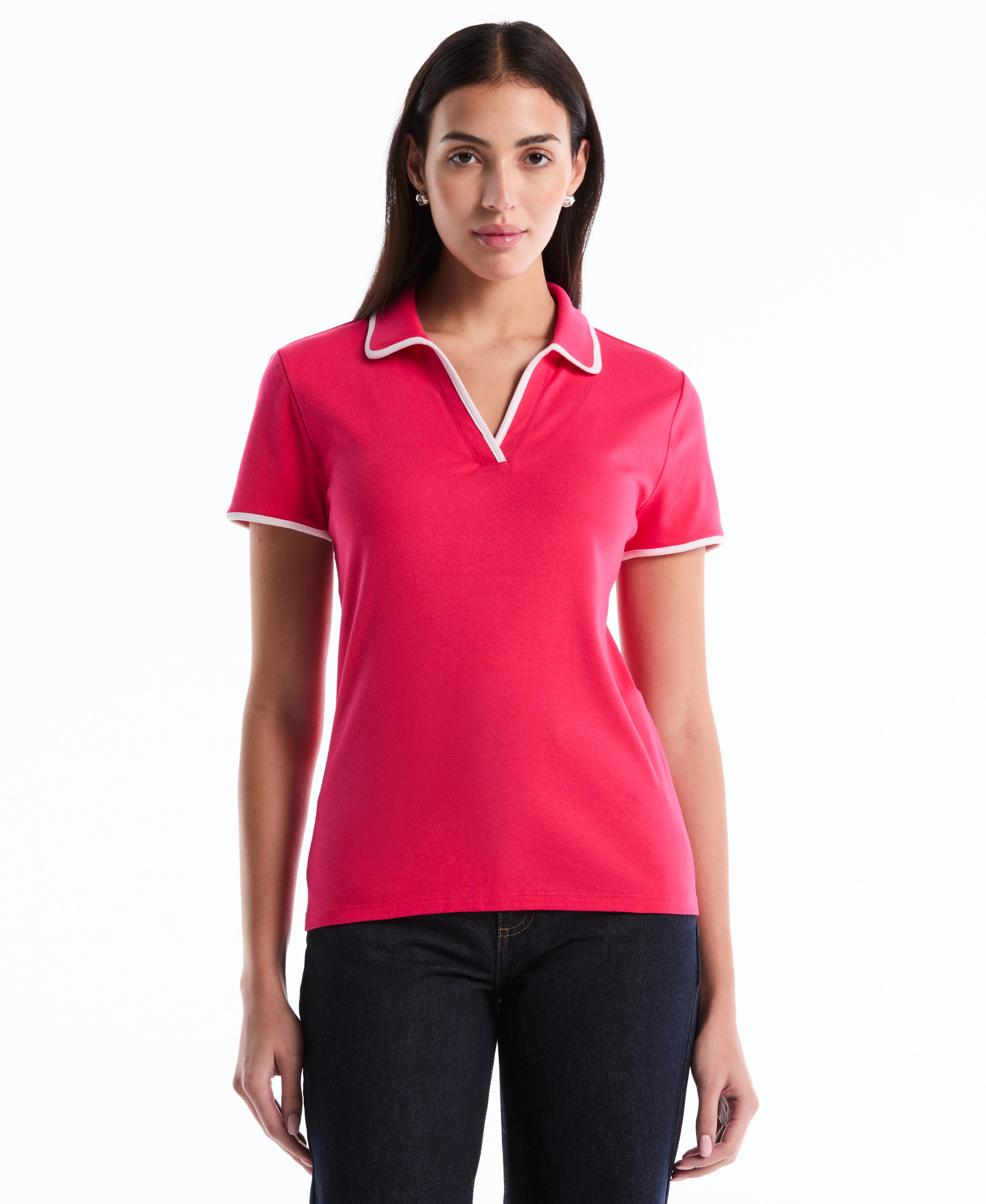 Petite Contrast Trim Johnny Collar Polo - Image 14