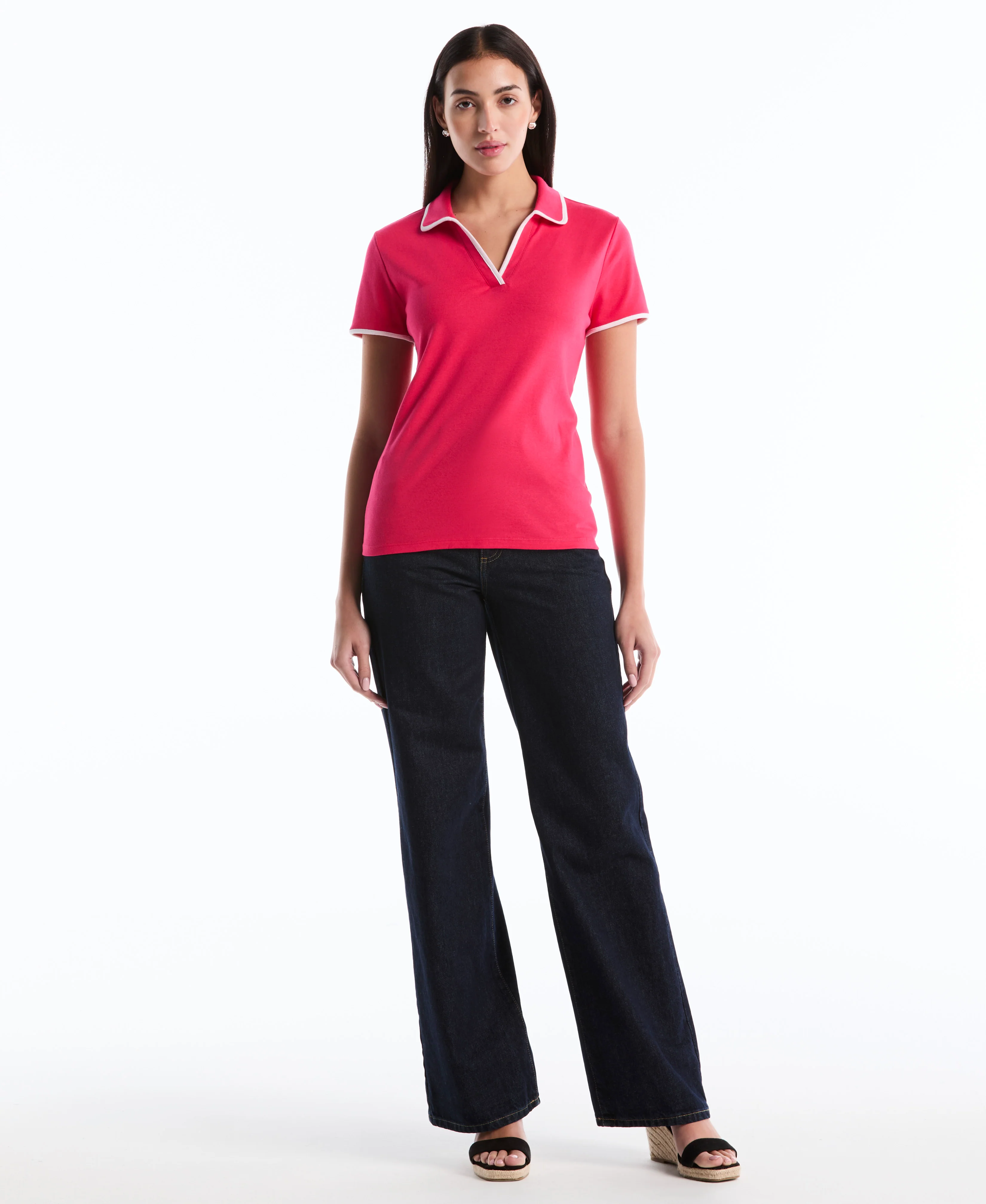 Petite Contrast Trim Johnny Collar Polo - Image 17