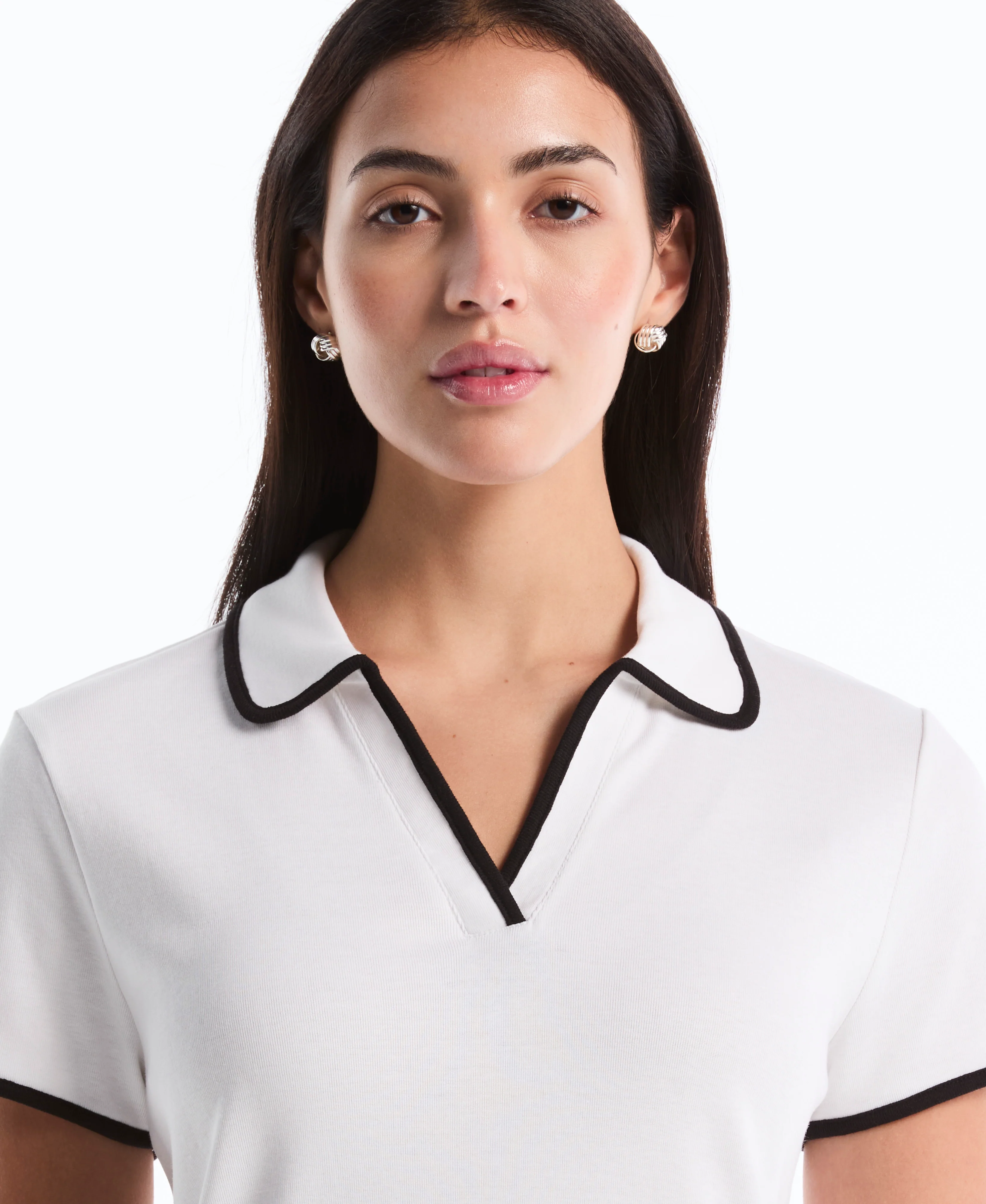 Petite Contrast Trim Johnny Collar Polo - Image 3