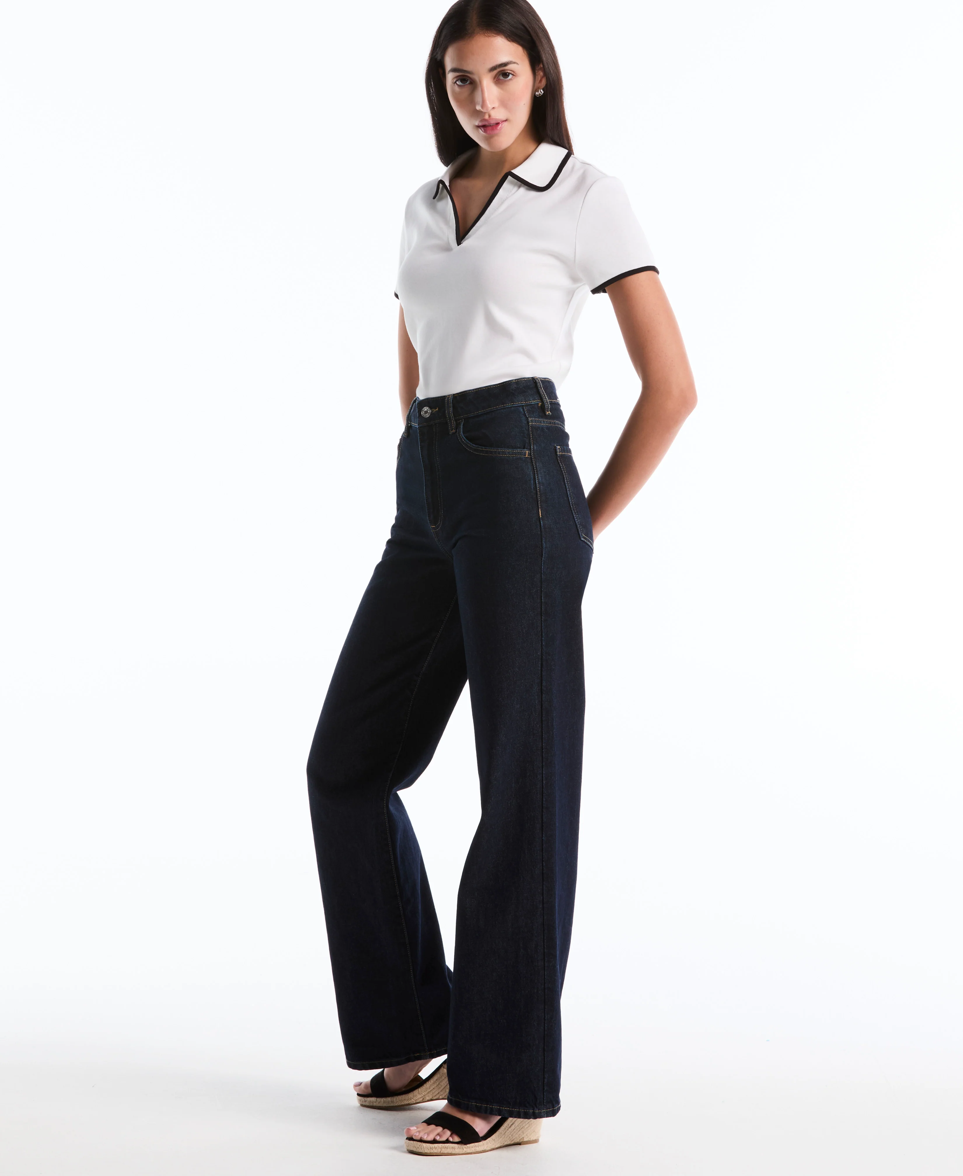 Petite Contrast Trim Johnny Collar Polo - Image 4