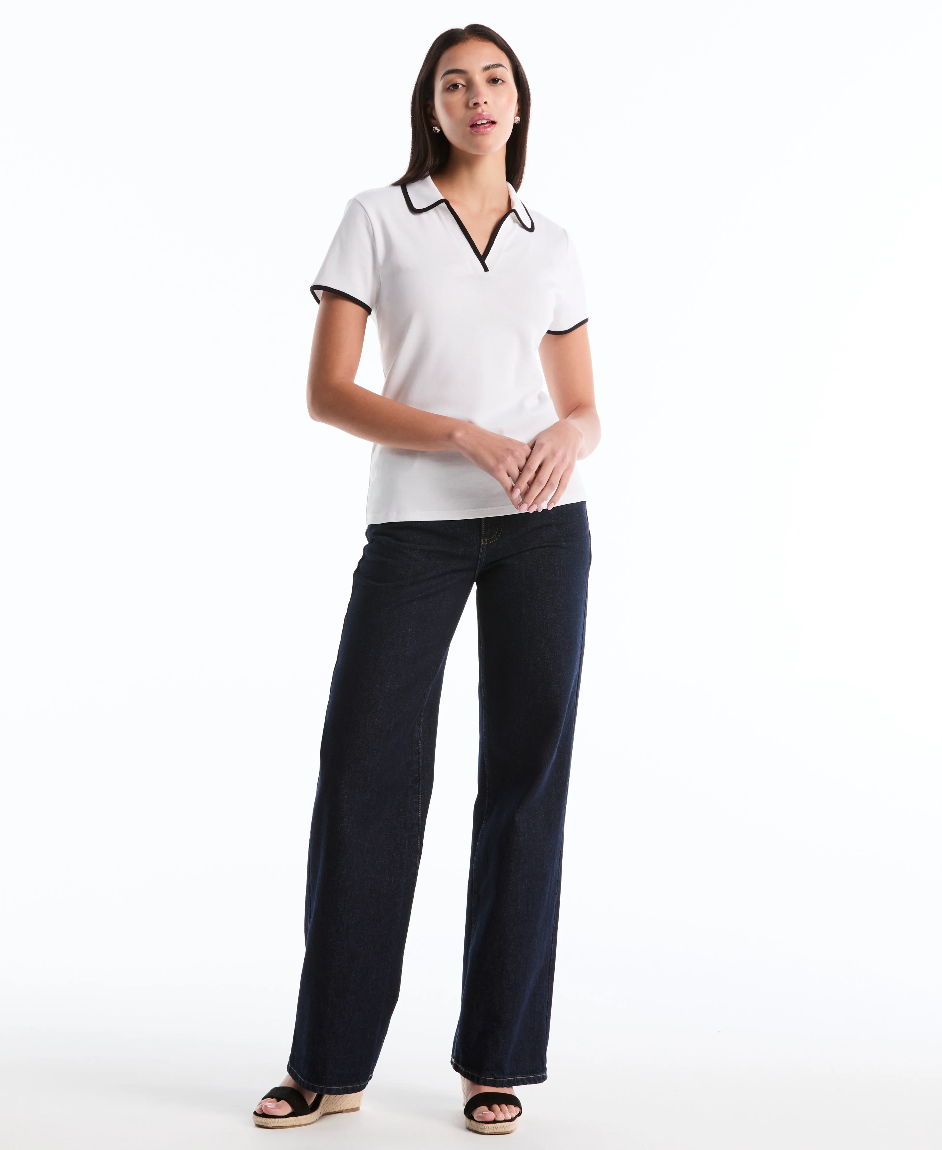 Petite Contrast Trim Johnny Collar Polo - Image 5