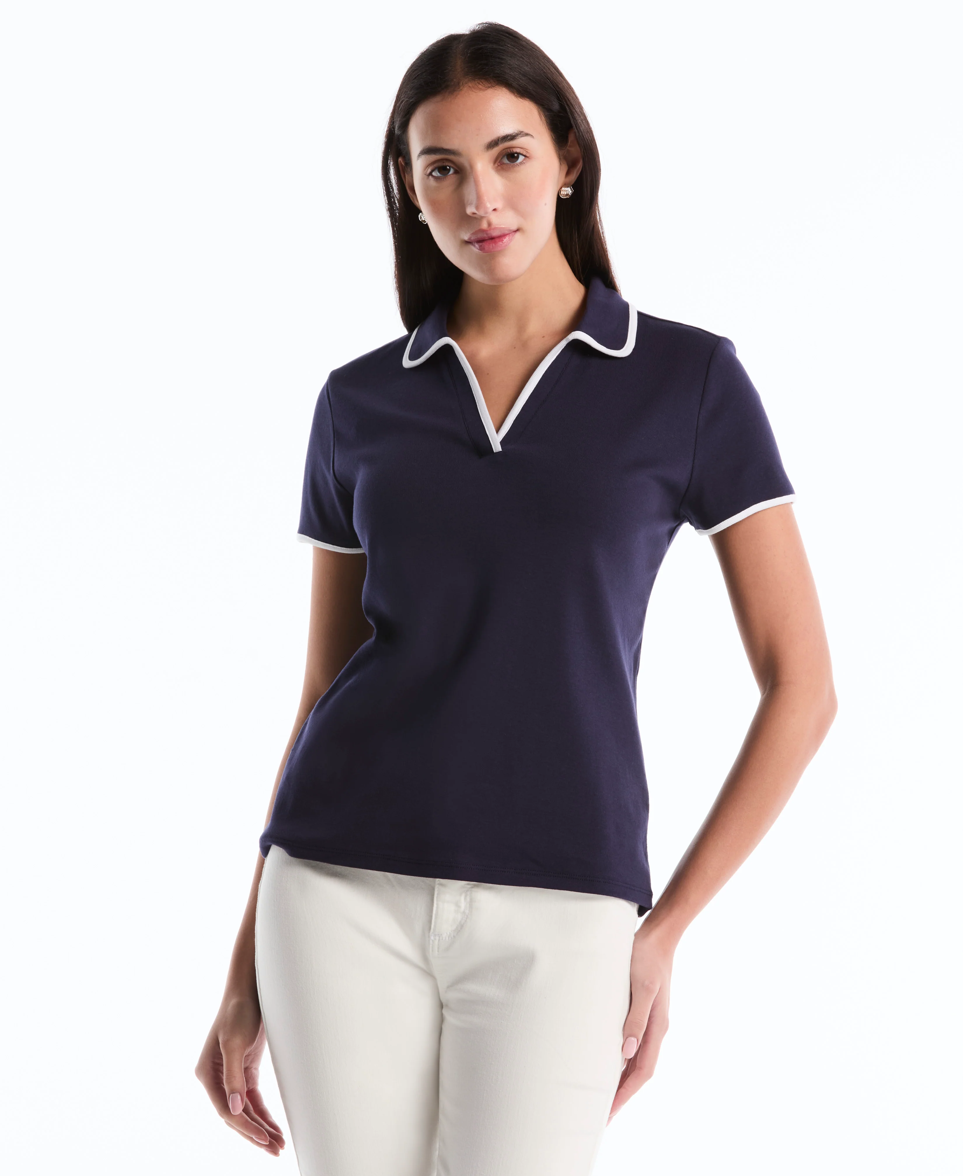 Petite Contrast Trim Johnny Collar Polo - Image 6