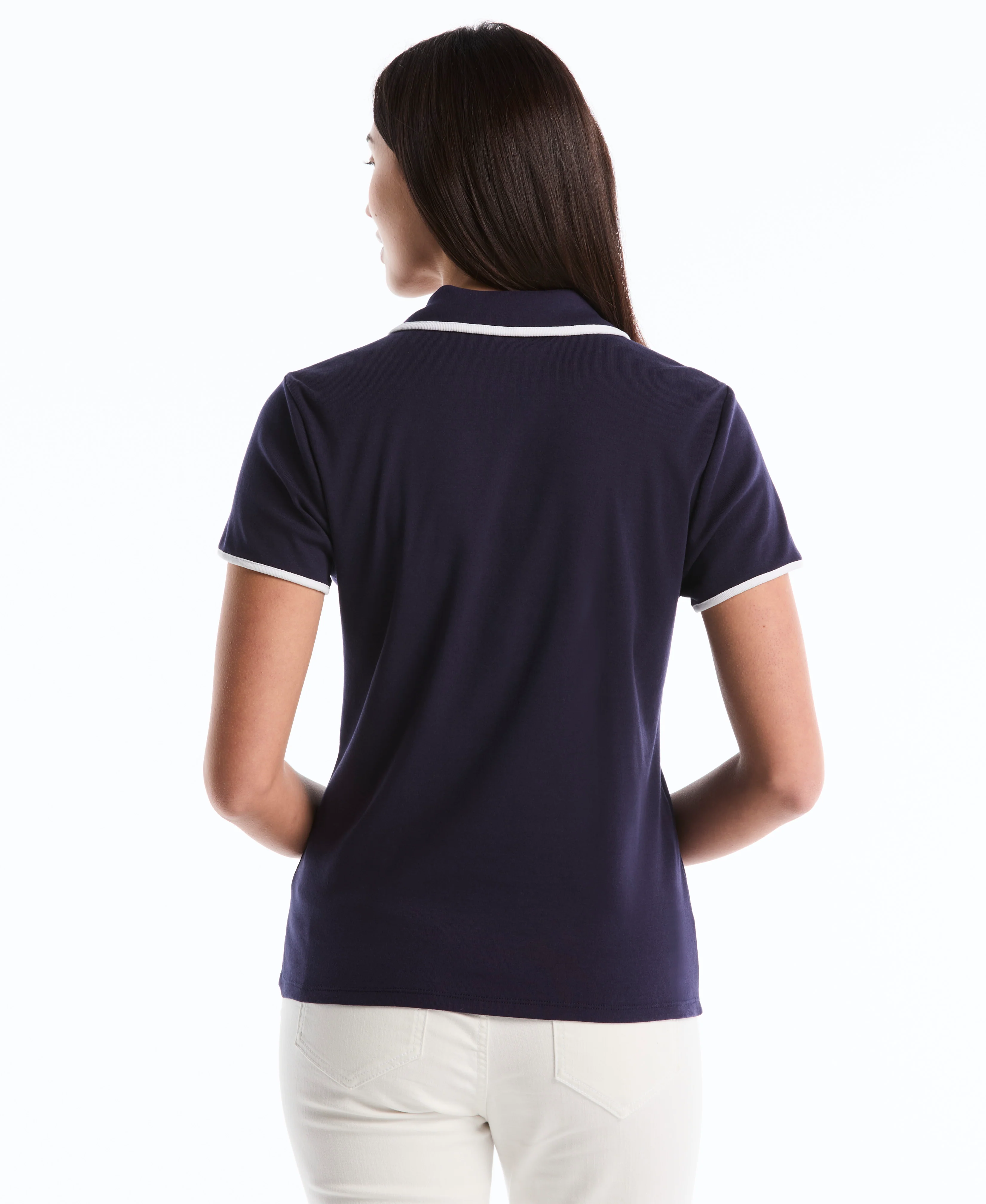 Petite Contrast Trim Johnny Collar Polo - Image 7