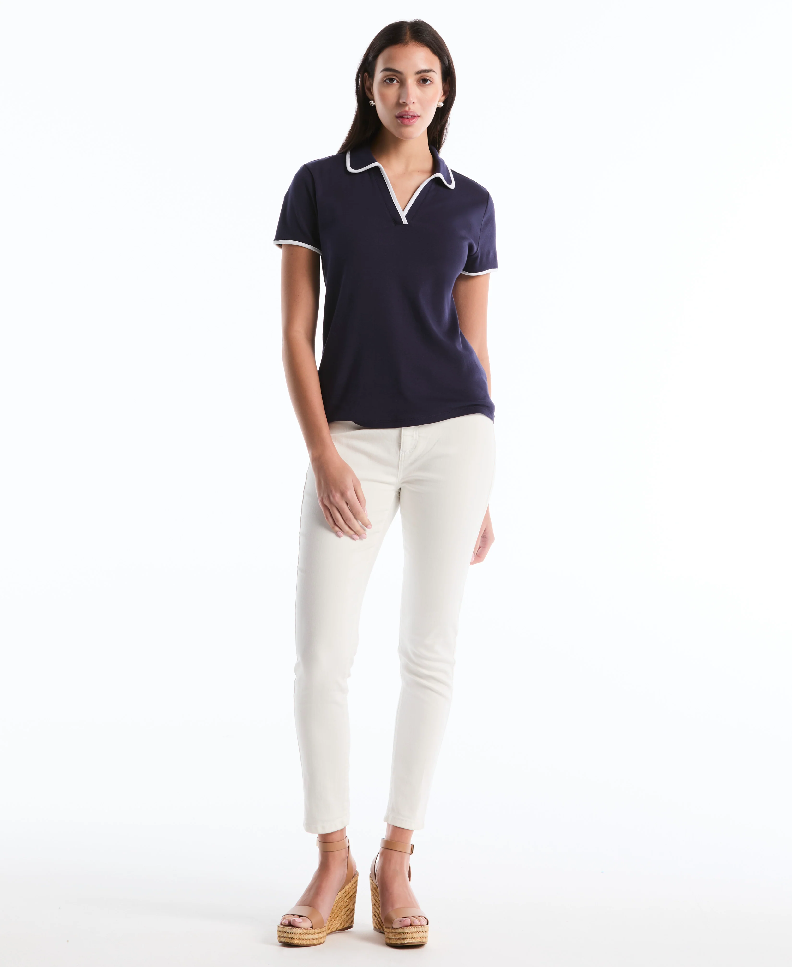 Petite Contrast Trim Johnny Collar Polo - Image 9