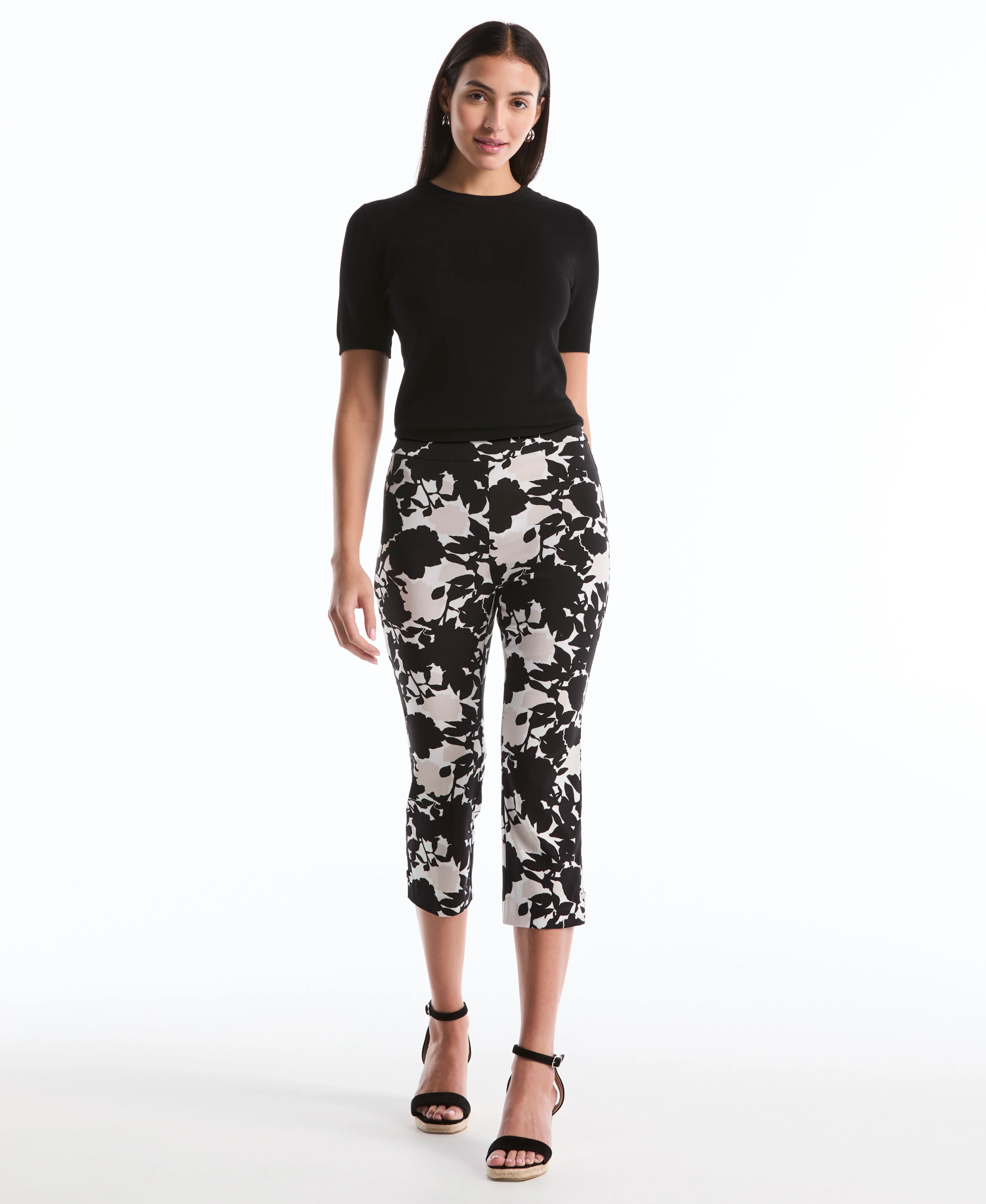 Petite Floral Print Capri With Riveted Vent - Image 3