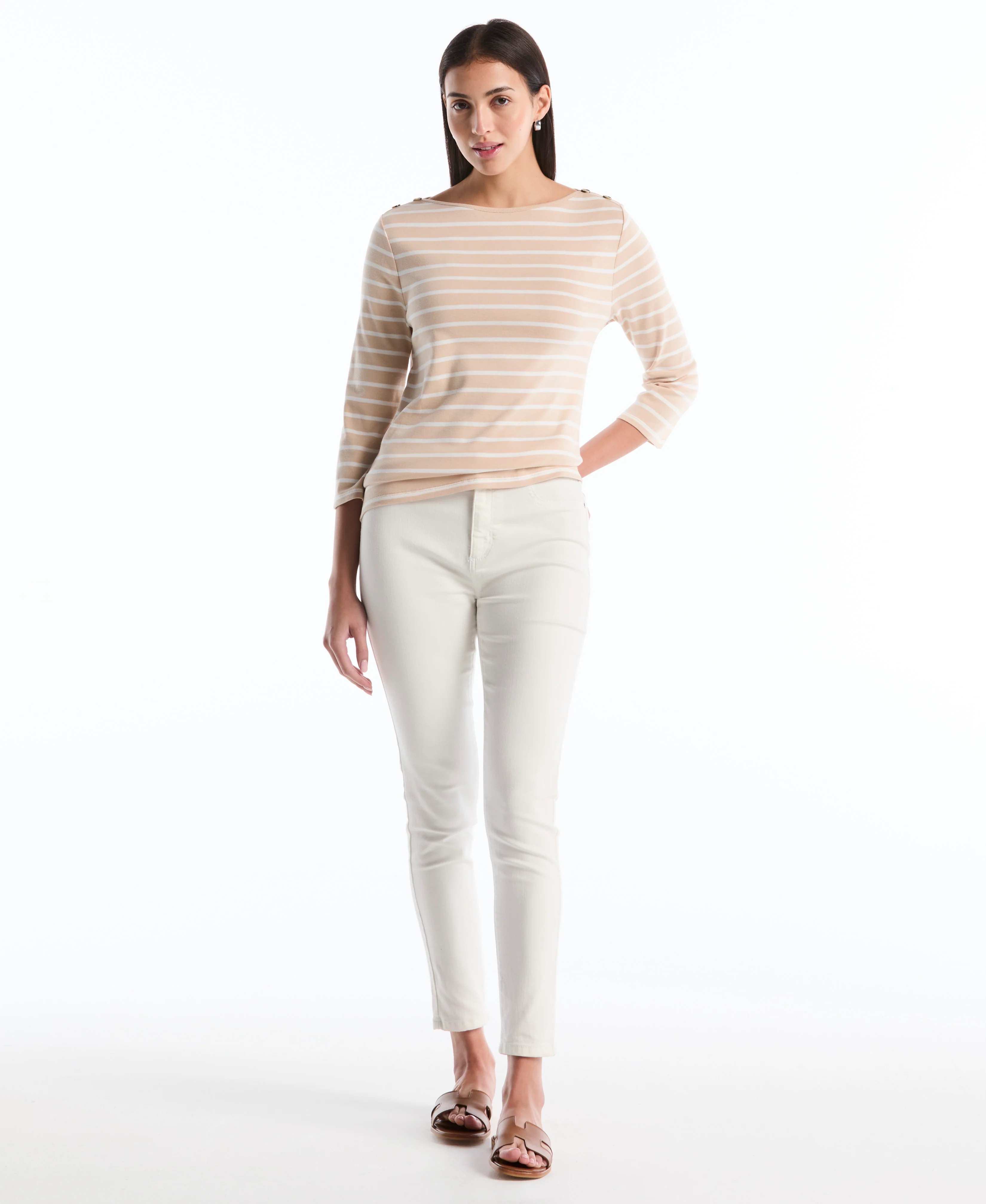 Petite Stripe Button Detail Top - Image 4