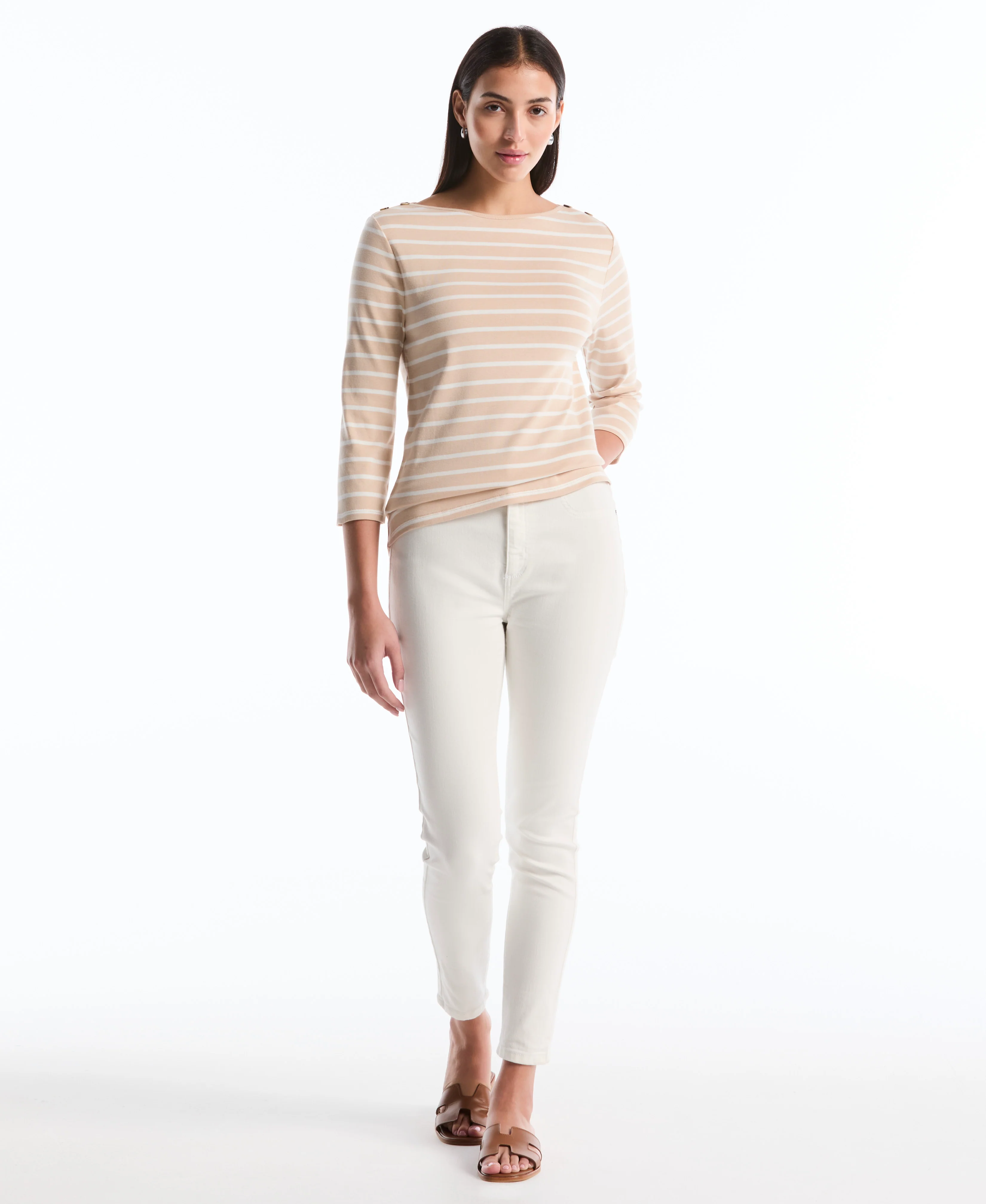 Petite Stripe Button Detail Top - Image 5