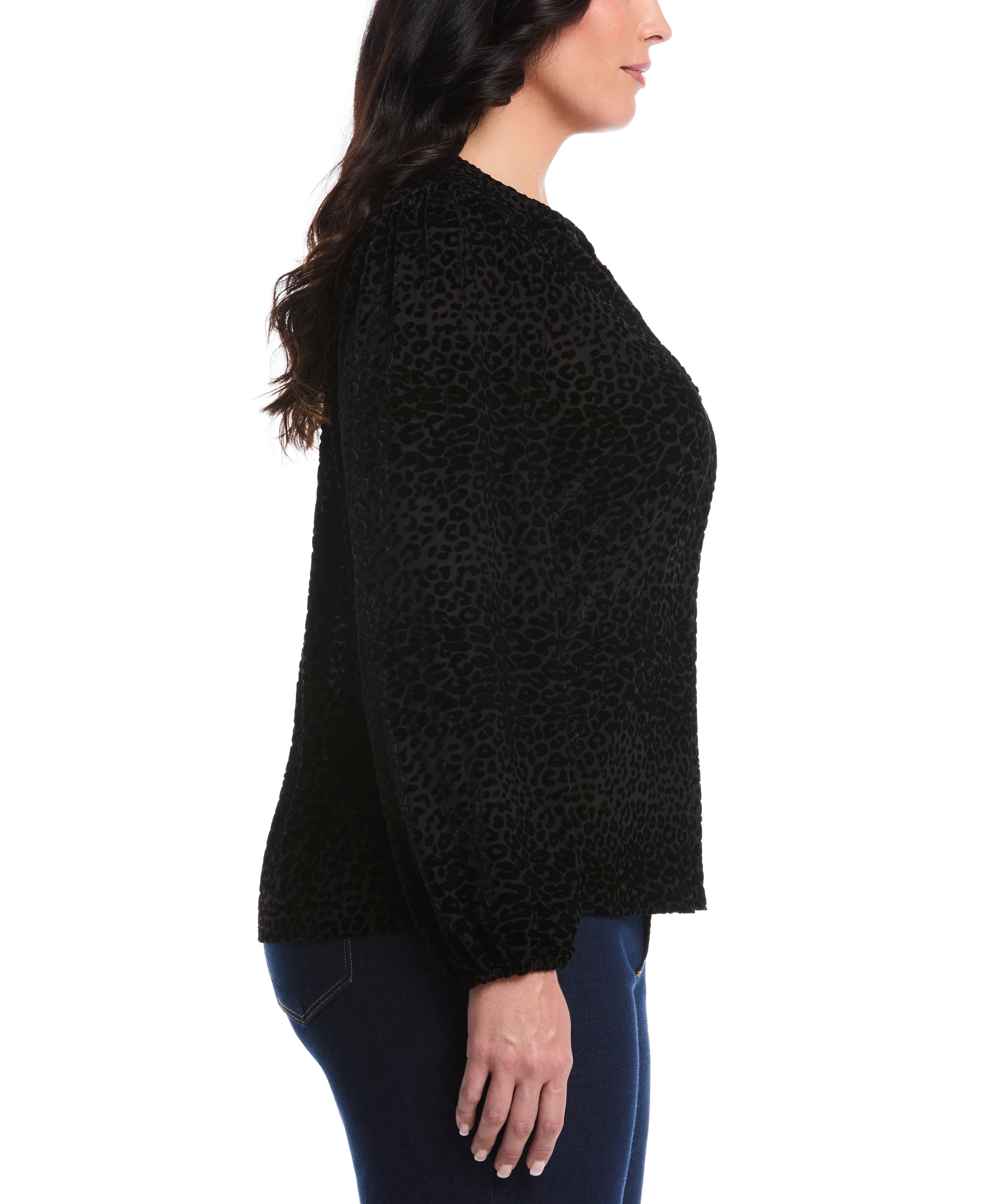 Plus Size Cheetah Print Split Neck Popover Blouse - Image 4