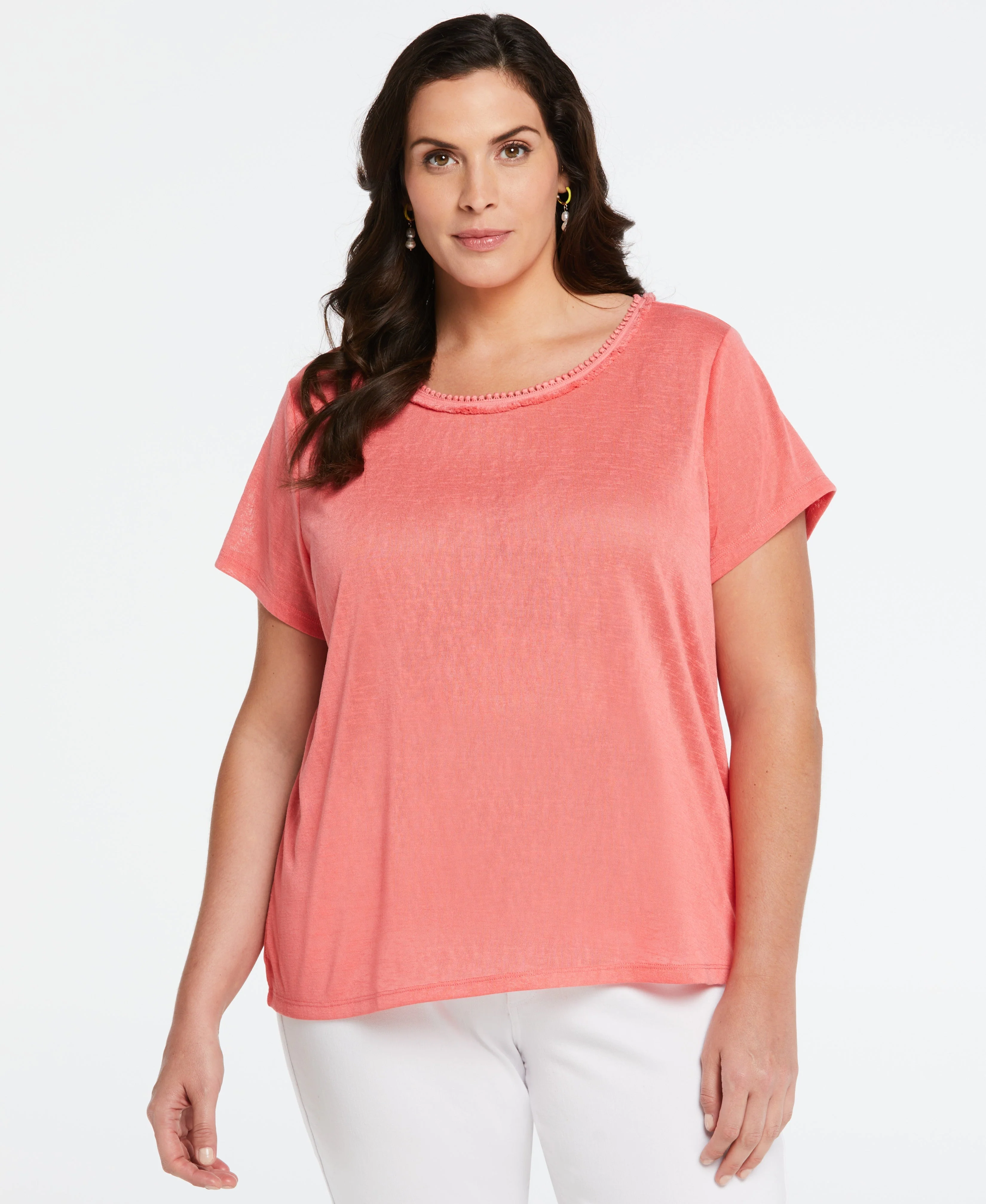 Plus Size Eco Fabric Short Sleeve Top with Decorative Trim - Image 4
