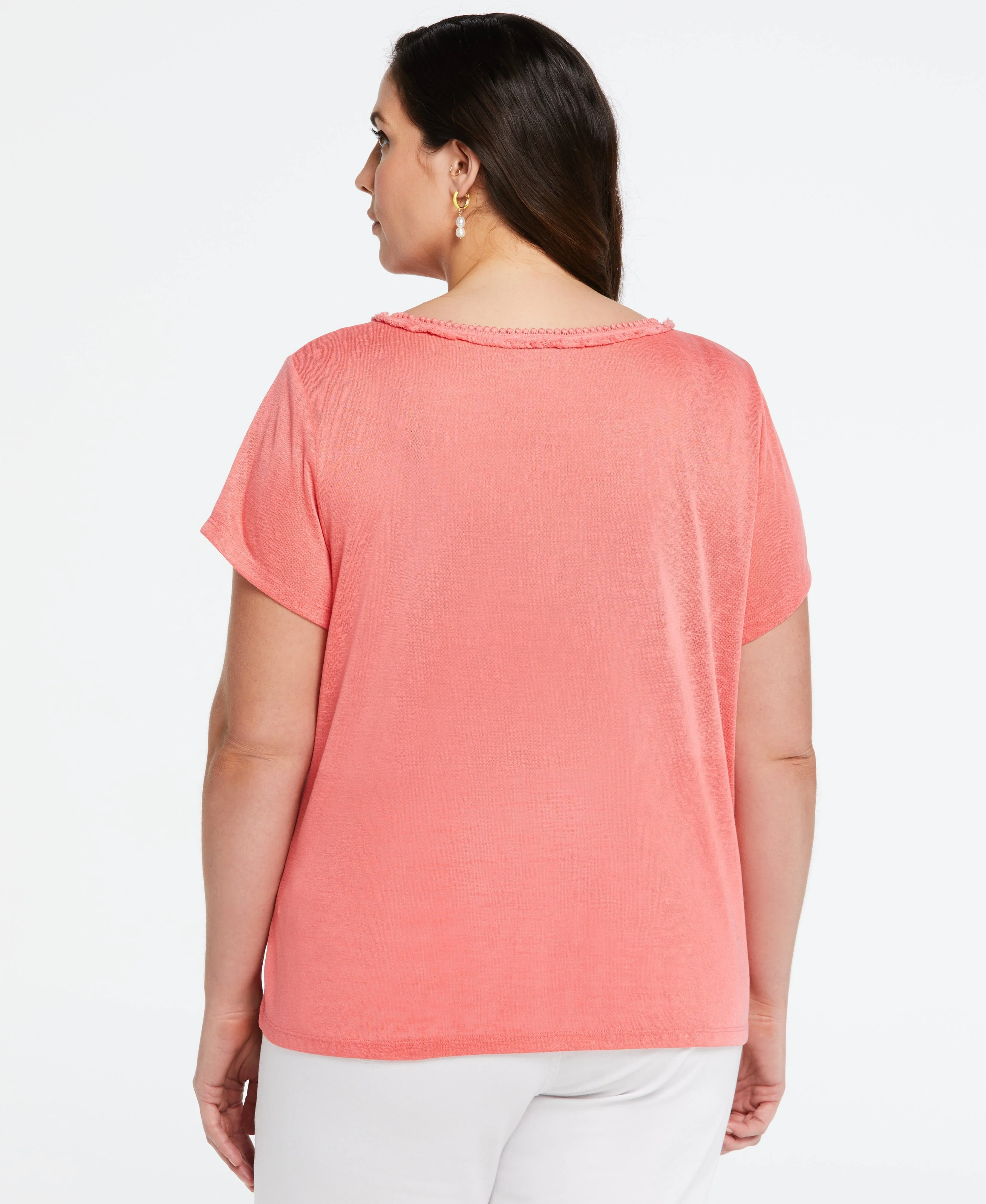Plus Size Eco Fabric Short Sleeve Top with Decorative Trim - Image 5