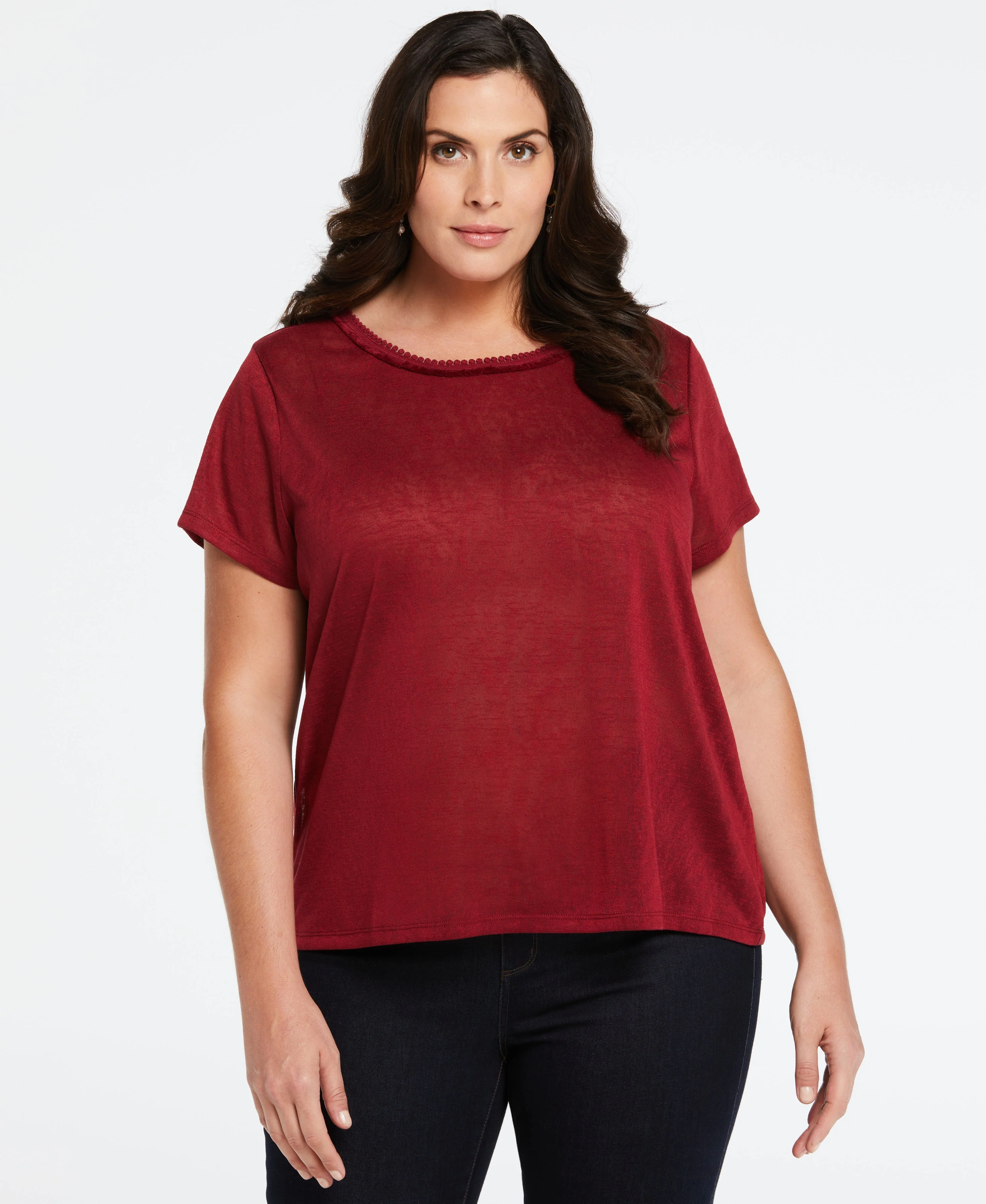 Plus Size Eco Fabric Short Sleeve Top with Decorative Trim - Image 7