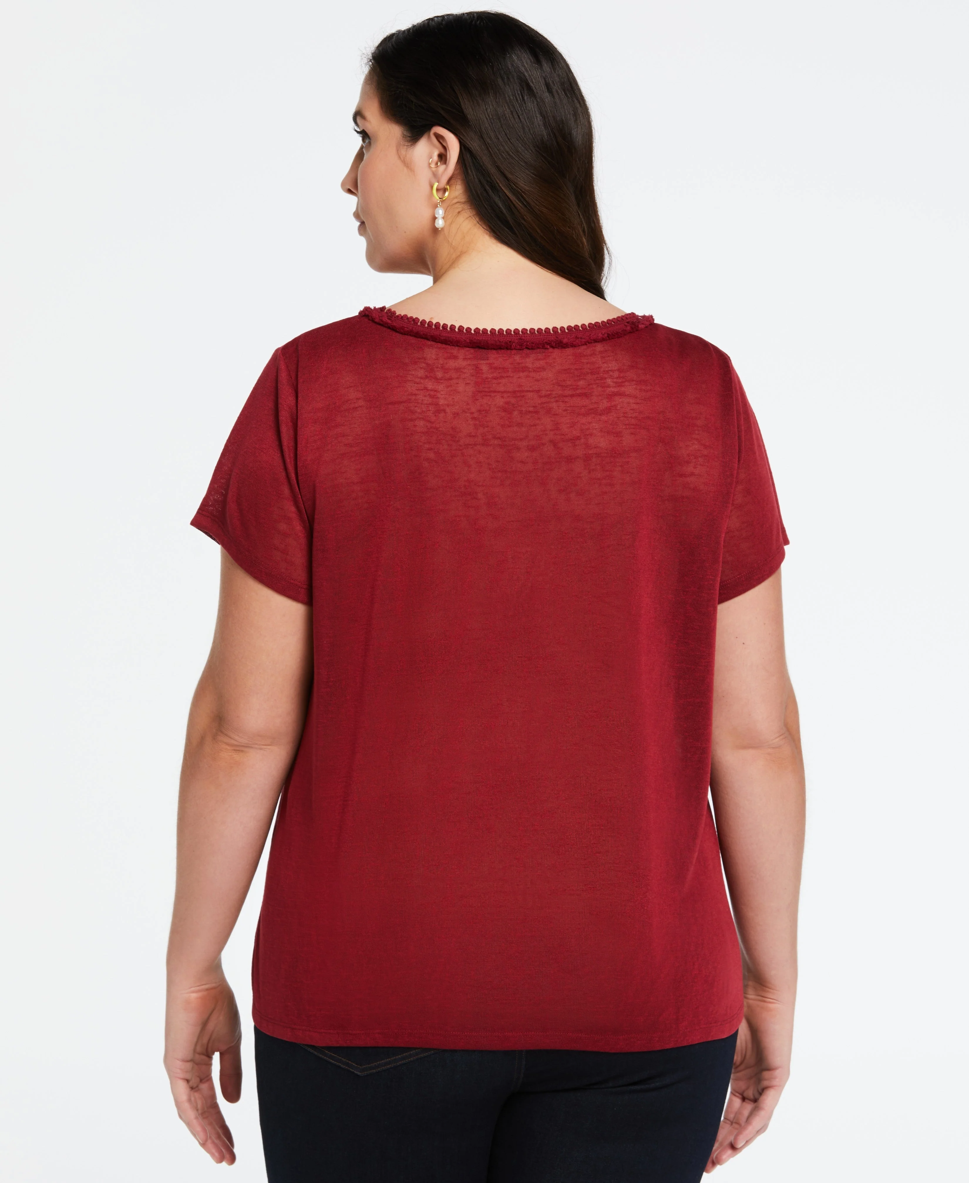 Plus Size Eco Fabric Short Sleeve Top with Decorative Trim - Image 8