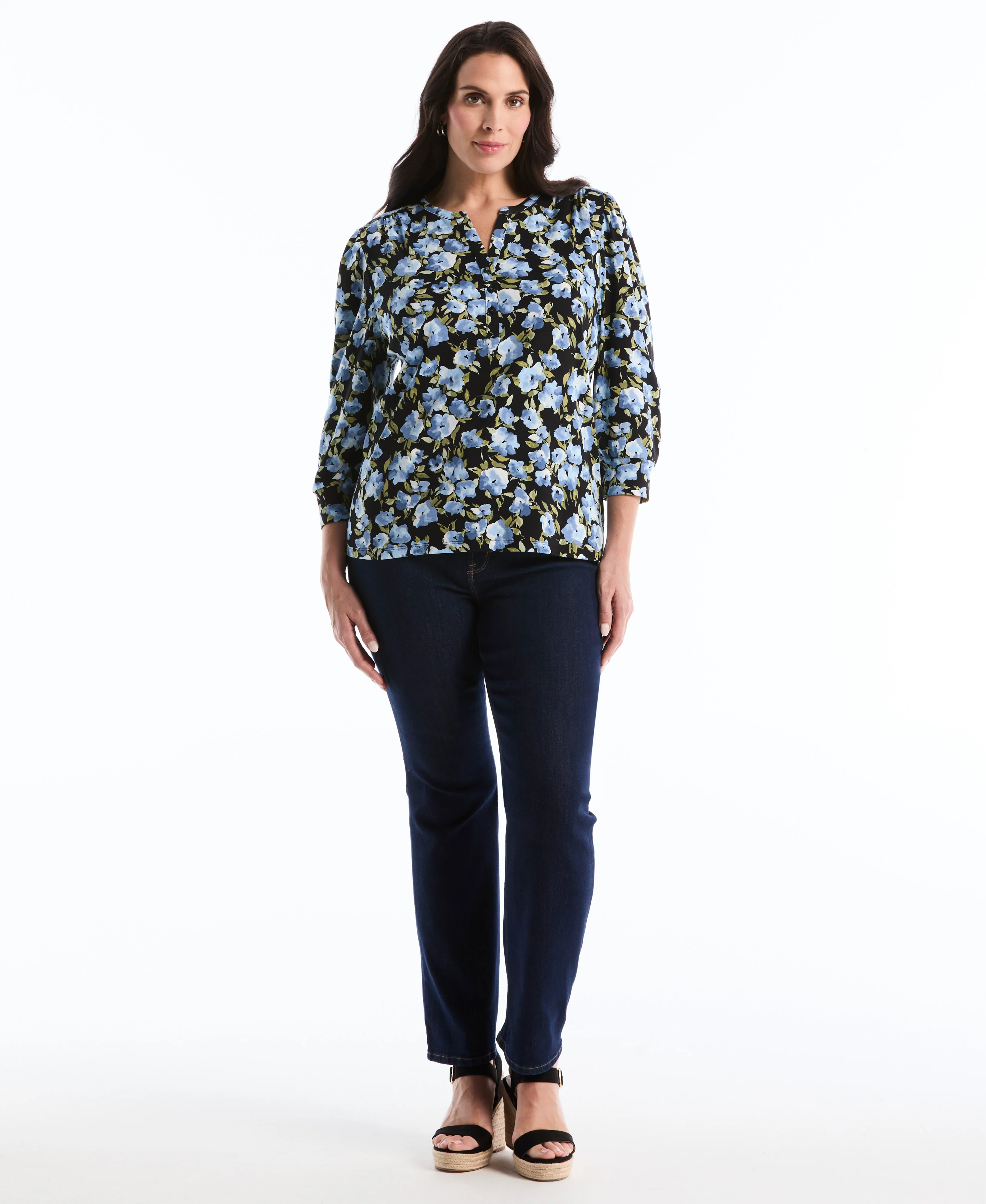 Plus Size Floral Print Shirred Top - Image 3