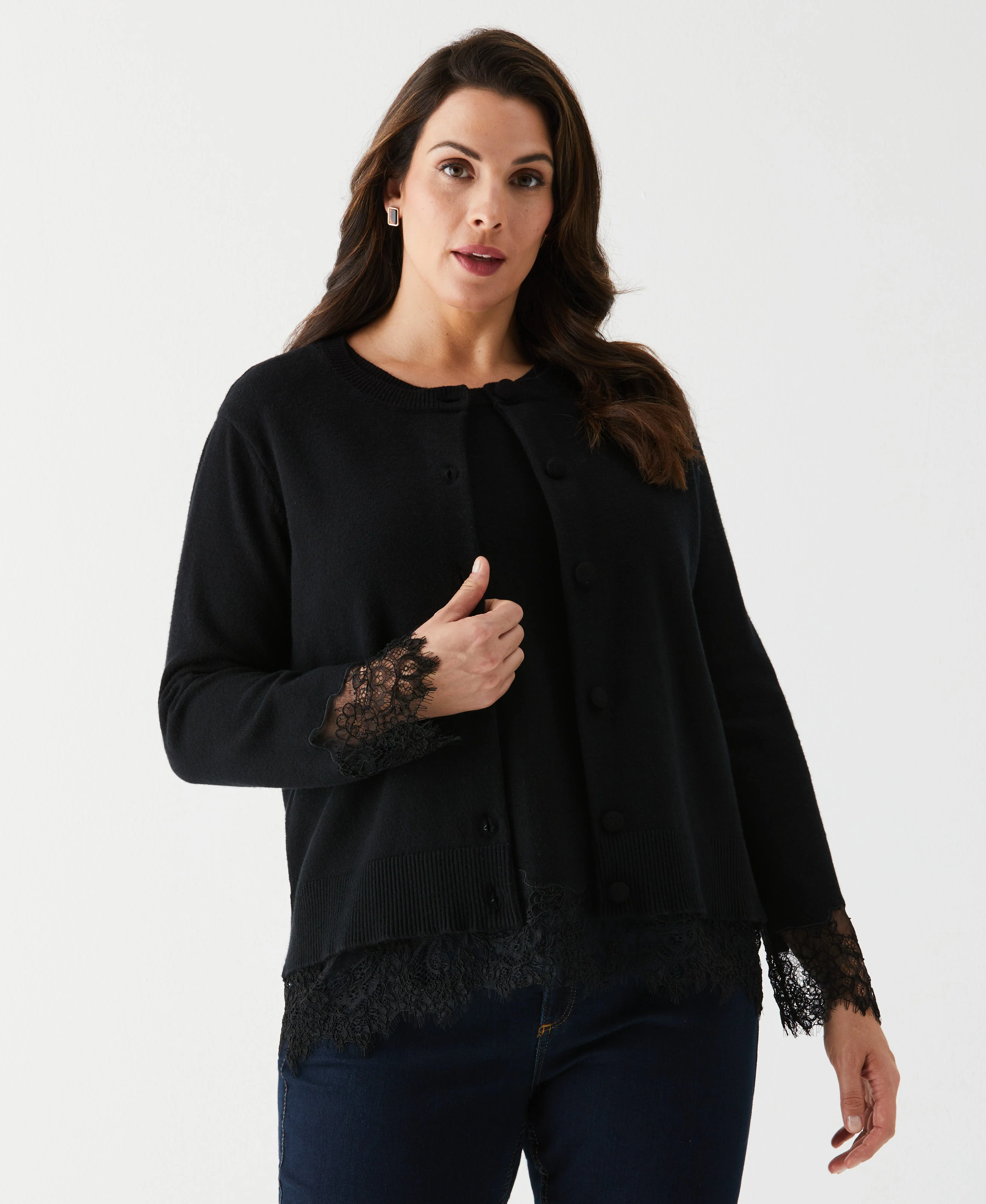 Plus Size Lace Trim Button Cardigan - Image 2