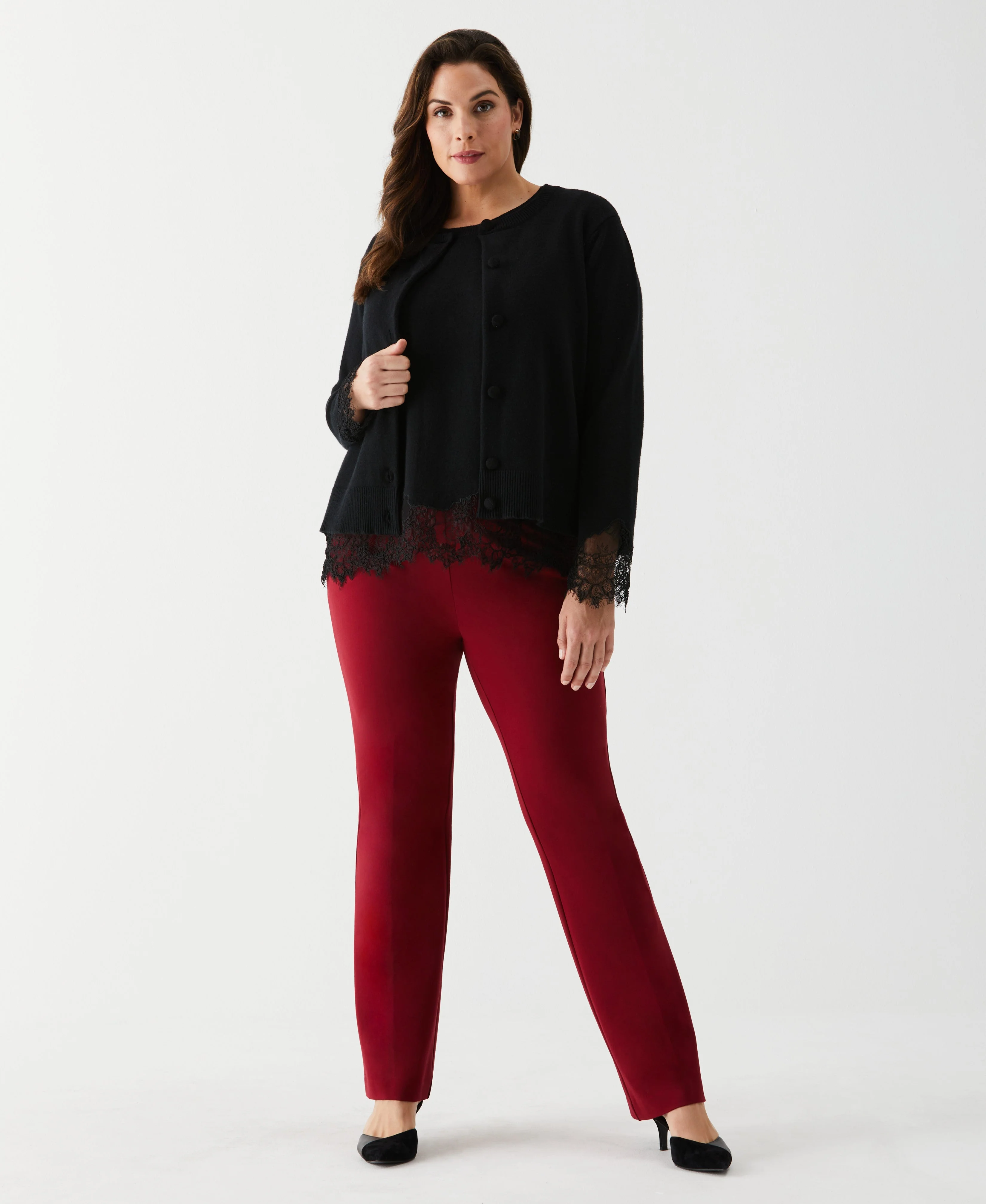 Plus Size Lace Trim Button Cardigan - Image 3