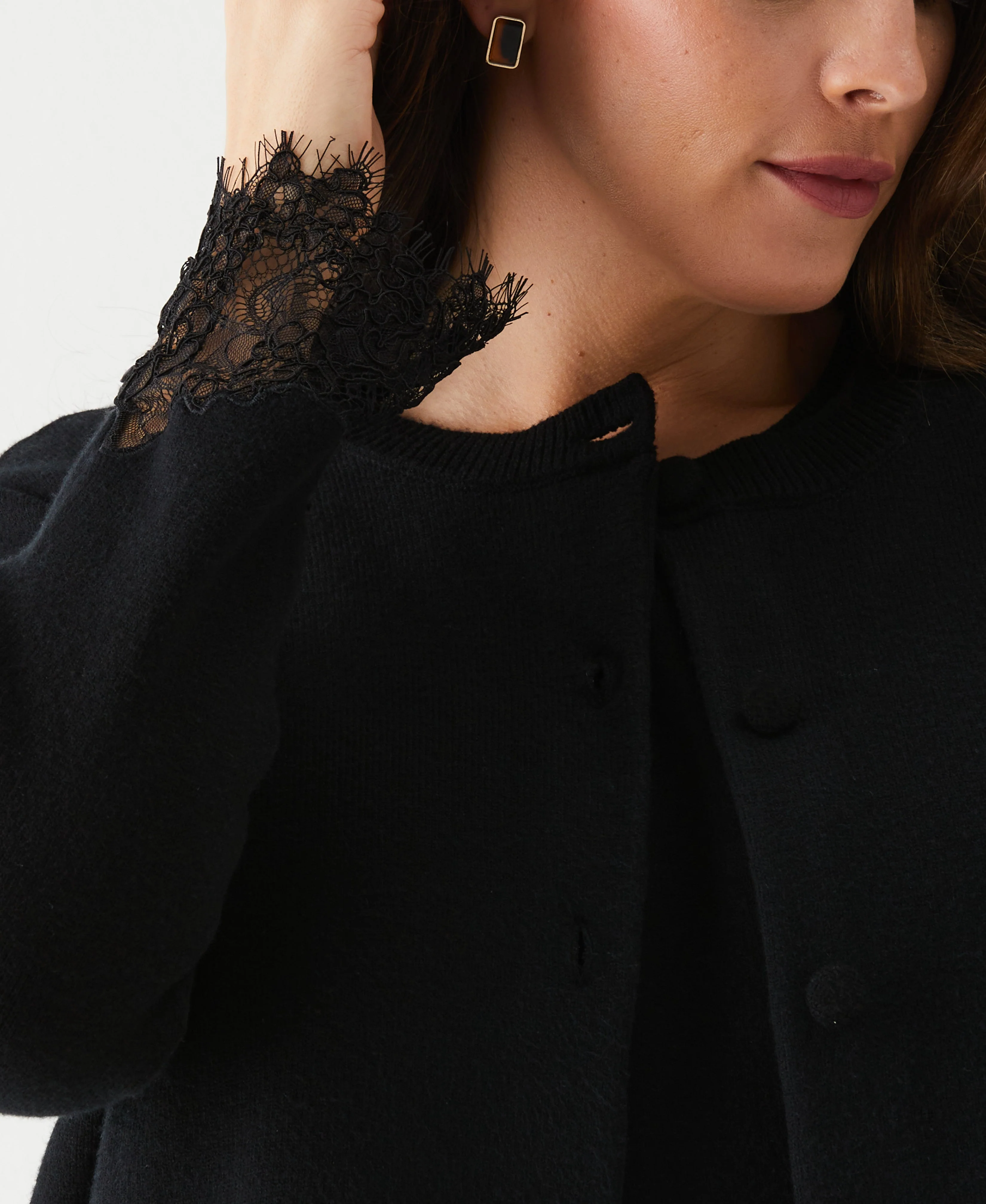 Plus Size Lace Trim Button Cardigan - Image 4