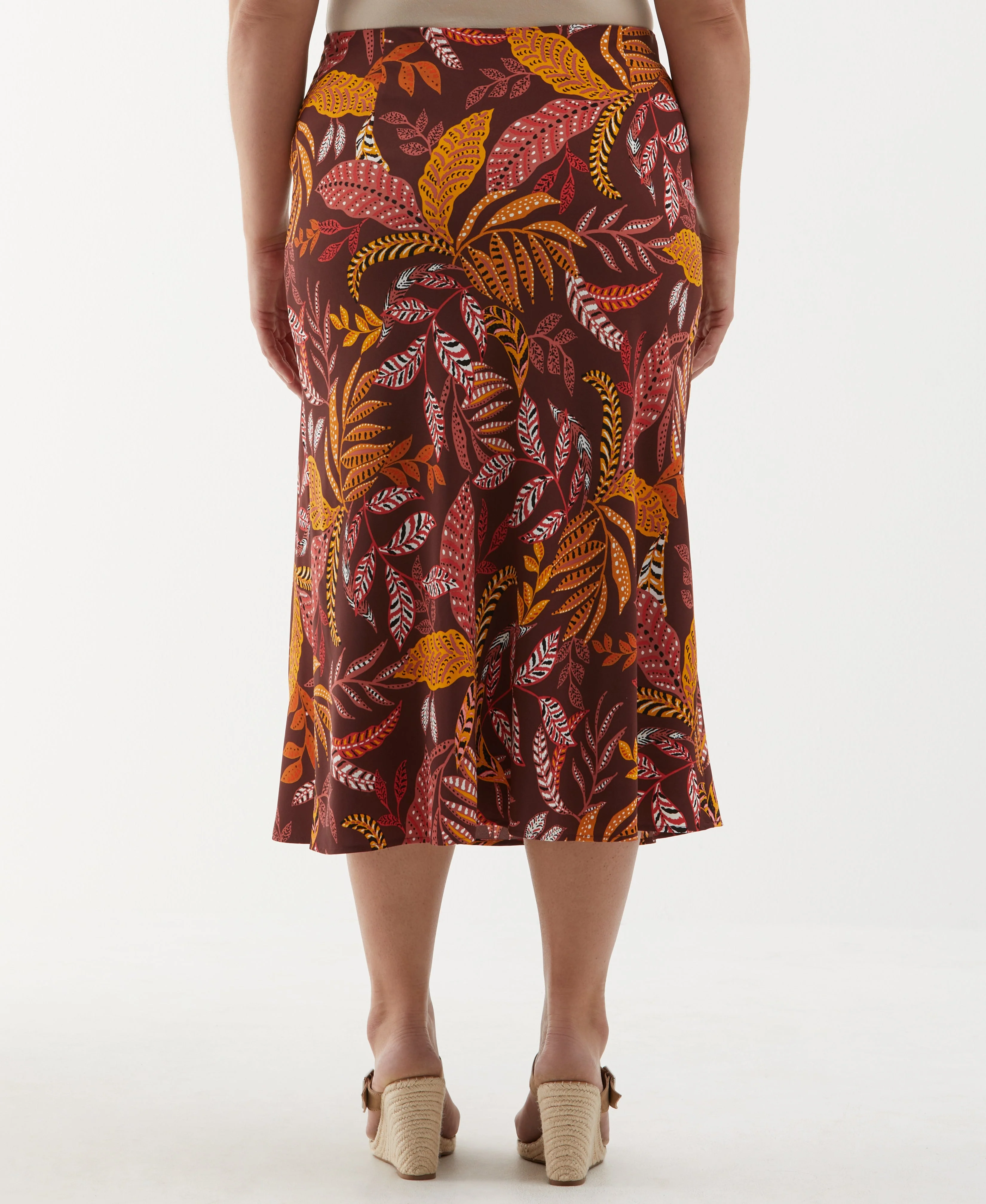 Plus Size Leaf Print Shine Midi Bias Skirt - Image 2