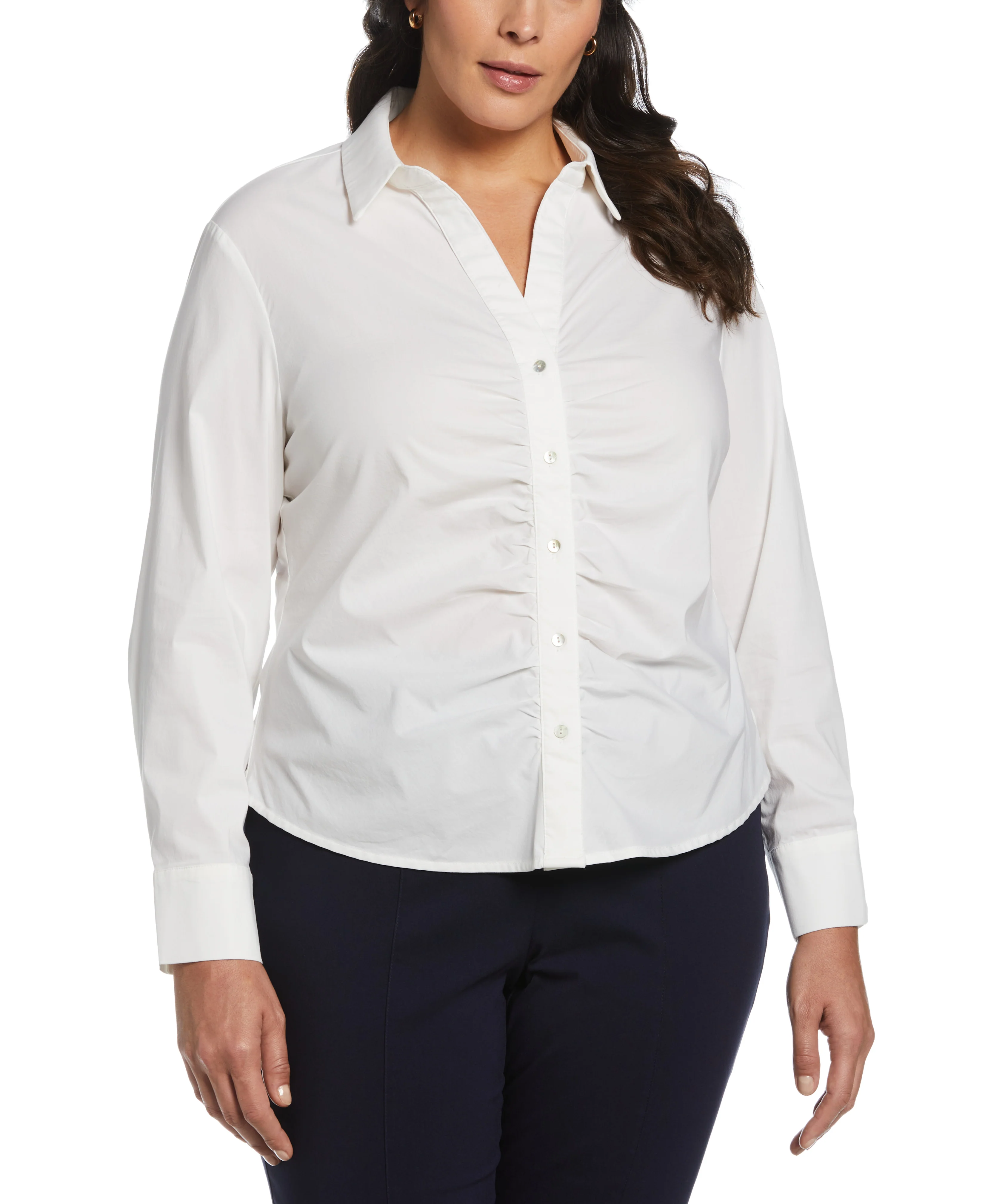 Plus Size Ruched Front Poplin Shirt - Image 6
