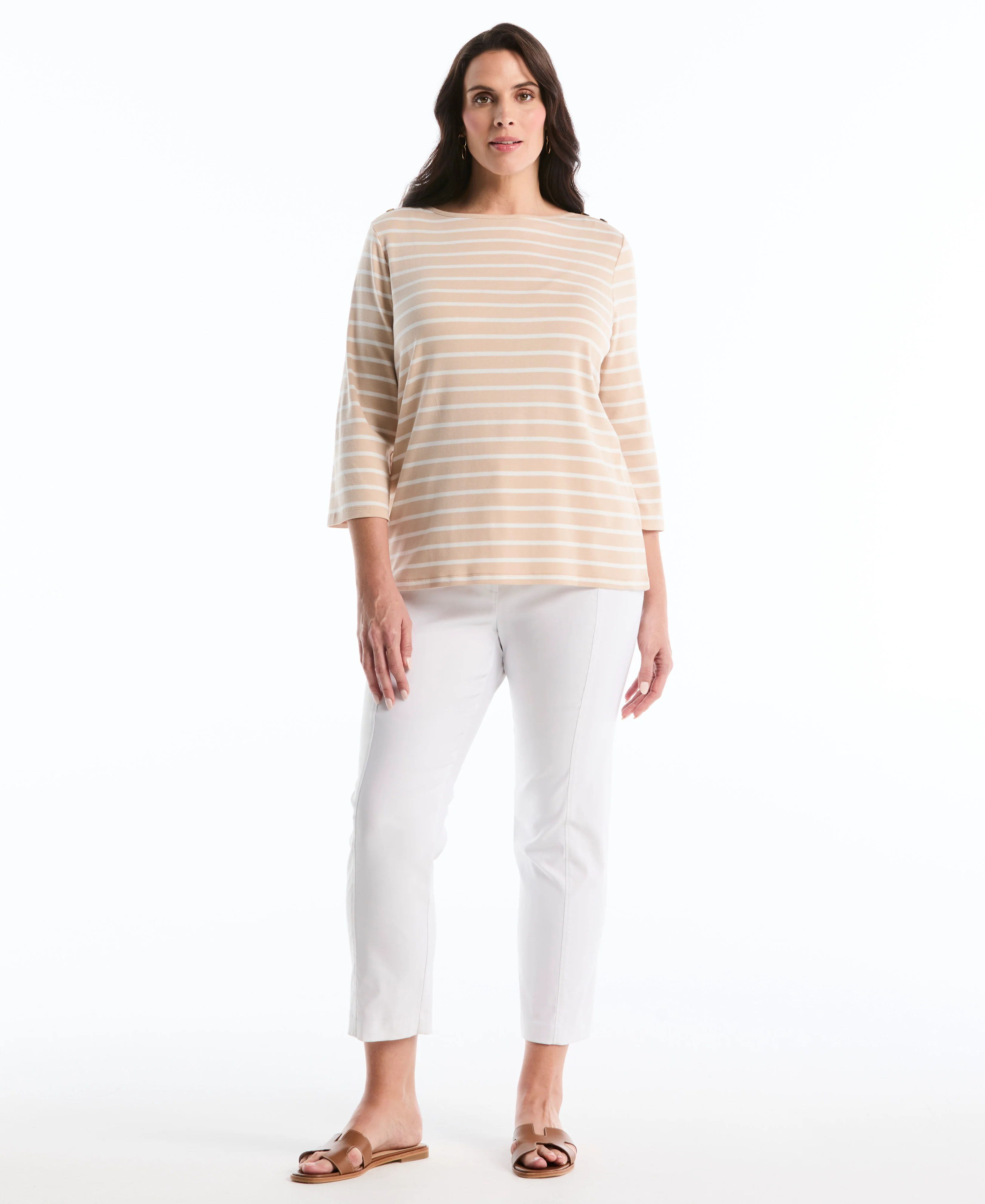 Plus Size Stripe Button Detail Top - Image 3