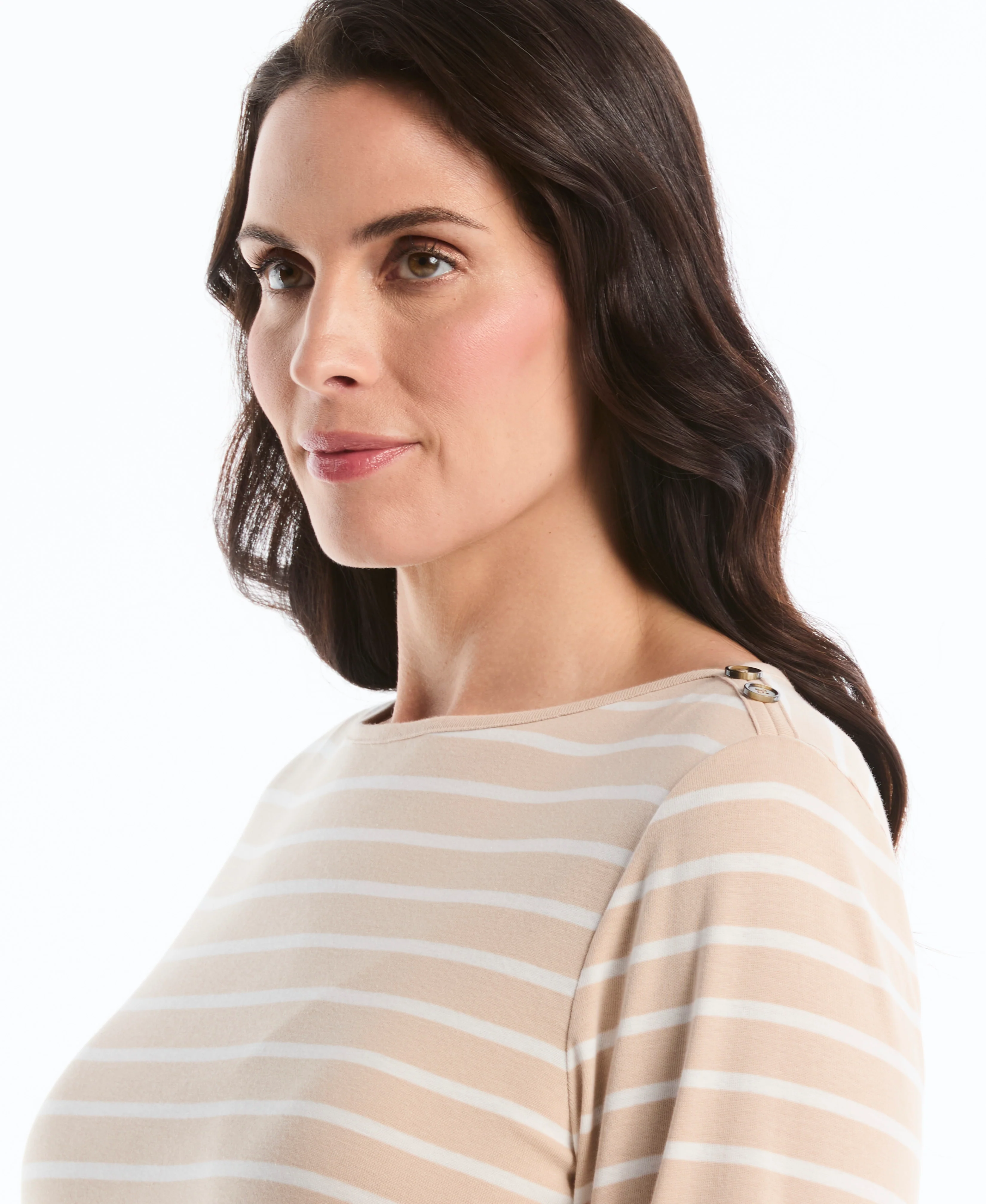 Plus Size Stripe Button Detail Top - Image 4