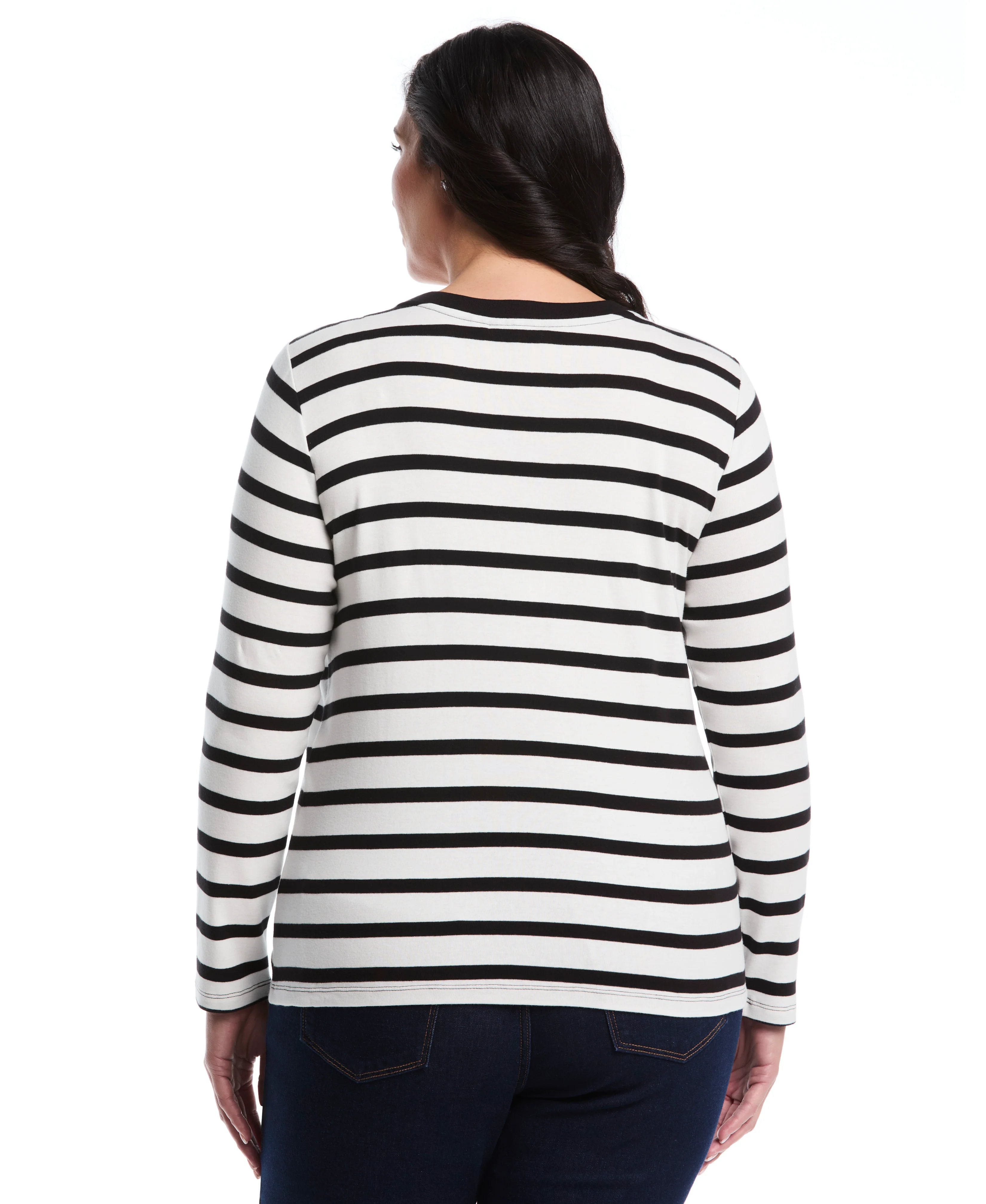 Plus Size Striped Print Embellished Neck Top - Image 2