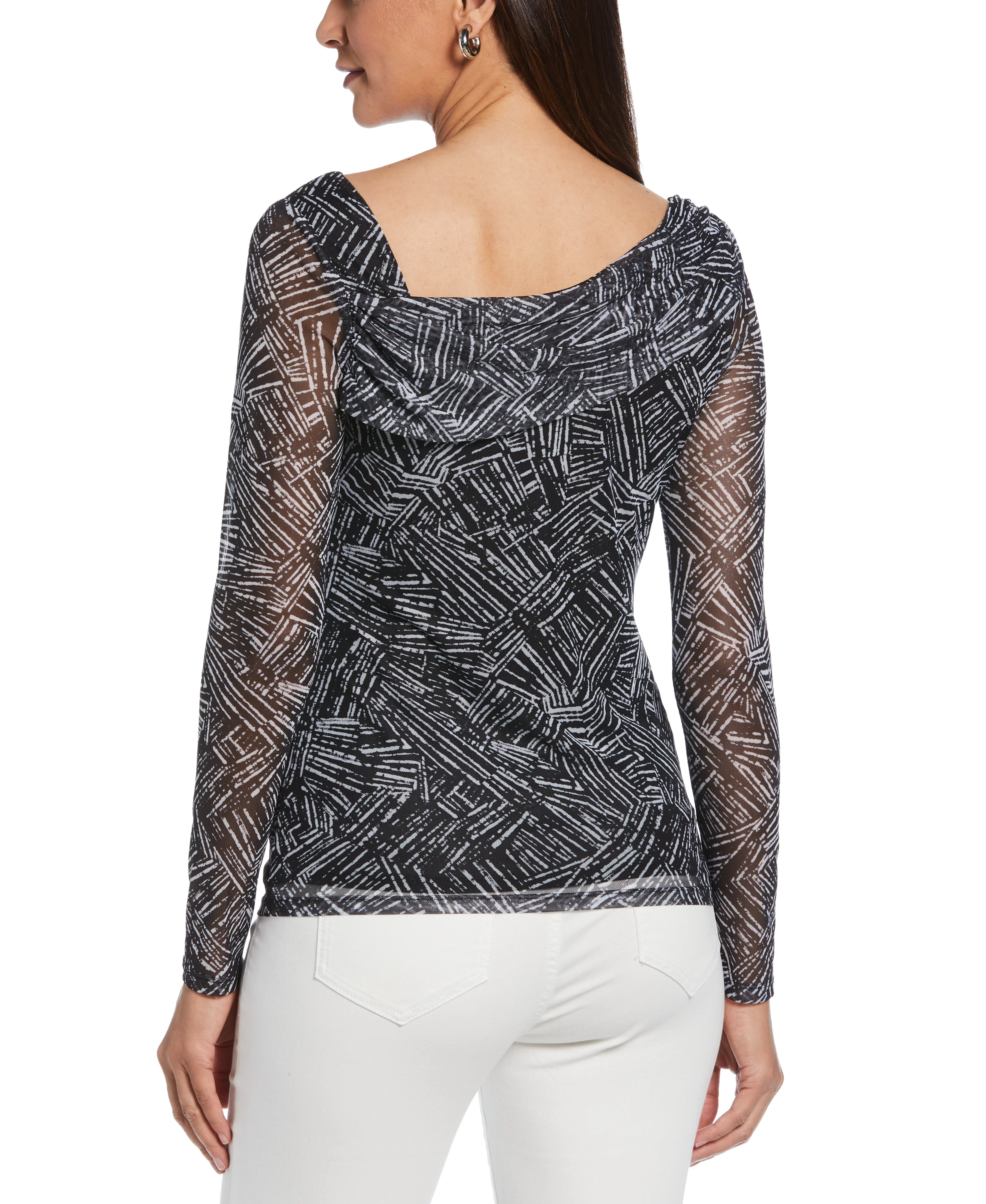Petite Printed Asymmetrical Mesh Top - Image 5