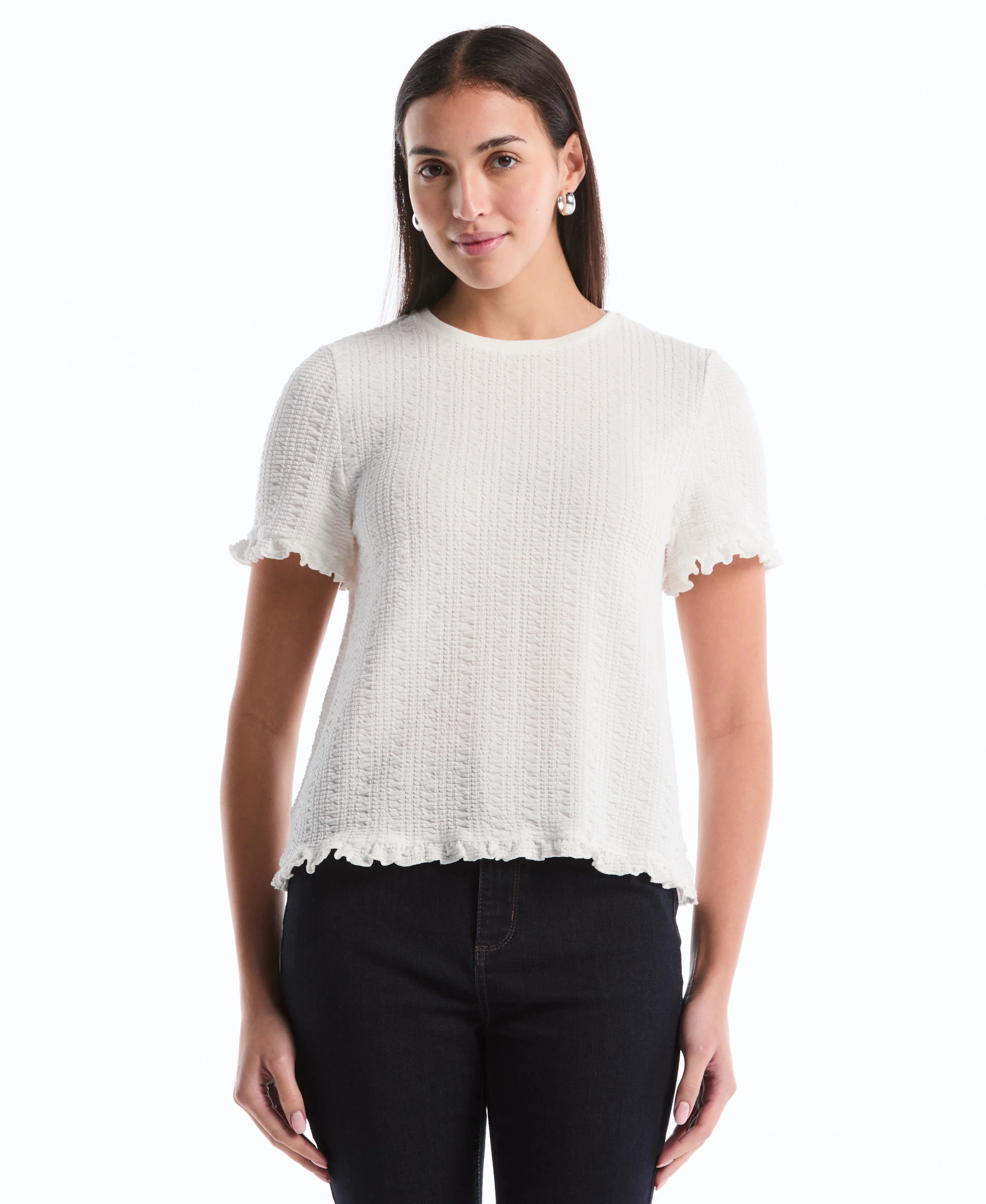 Puckered Ruffle Sleeve Top