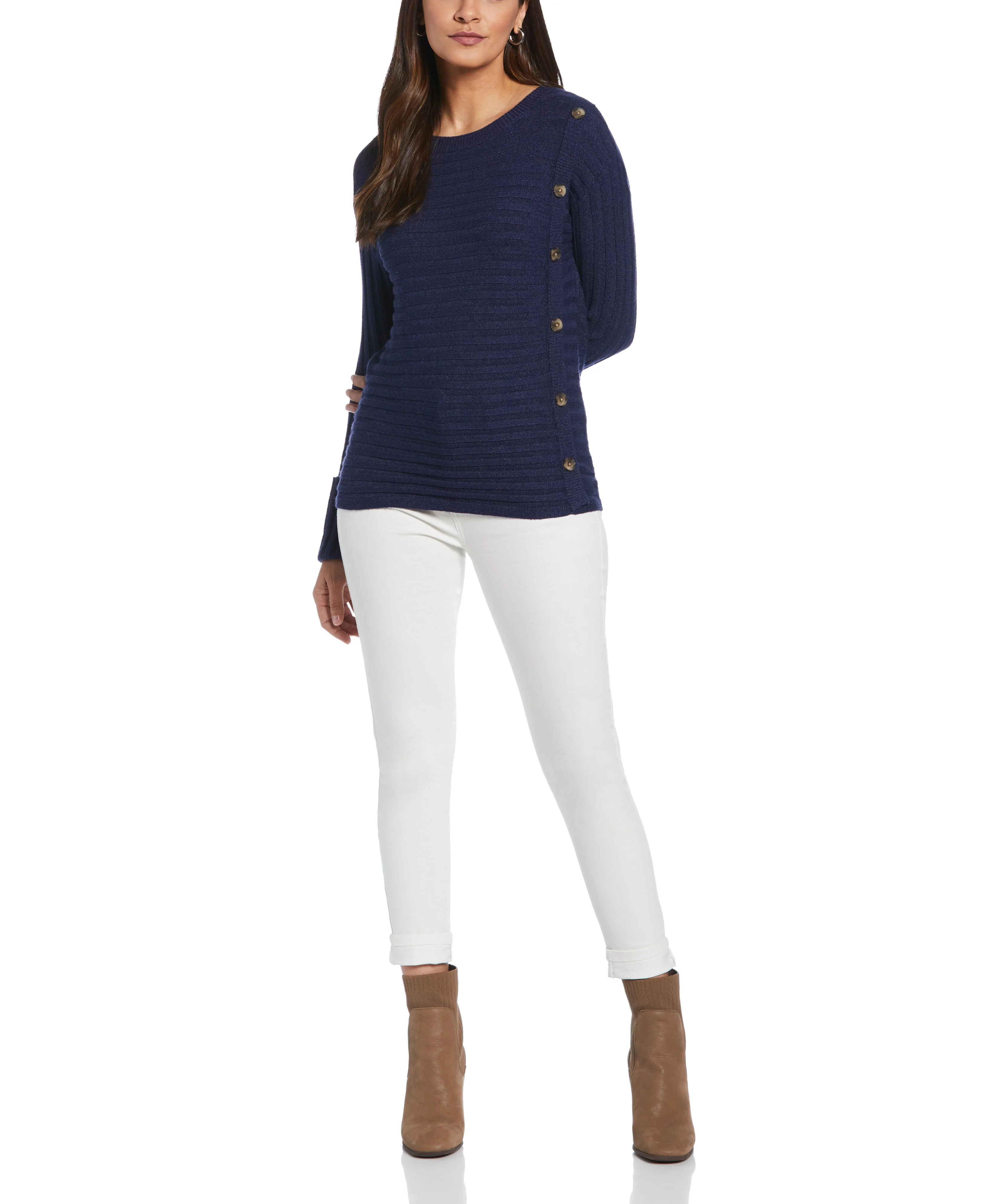 Petite Ribbed Sweater with Button Detail - Image 3