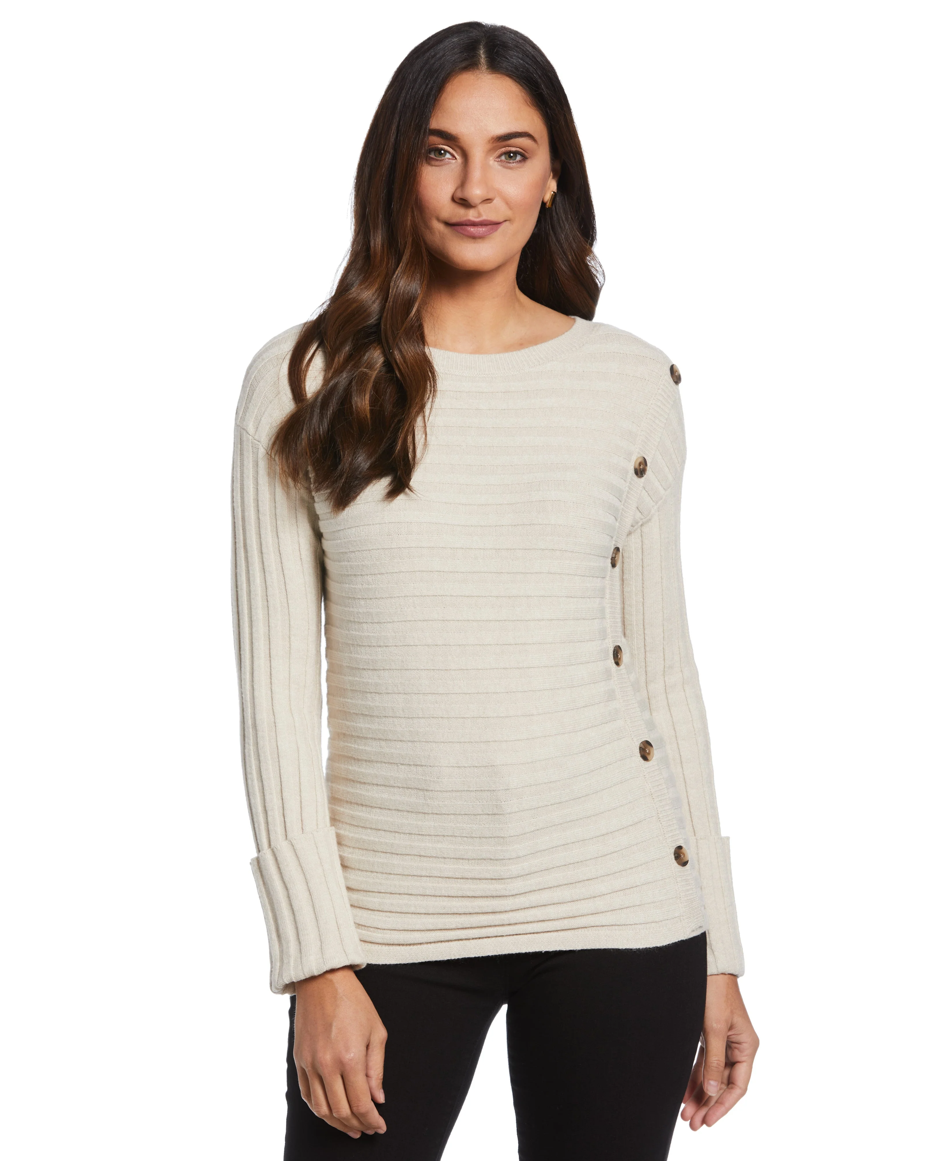 Petite Ribbed Sweater with Button Detail - Image 5